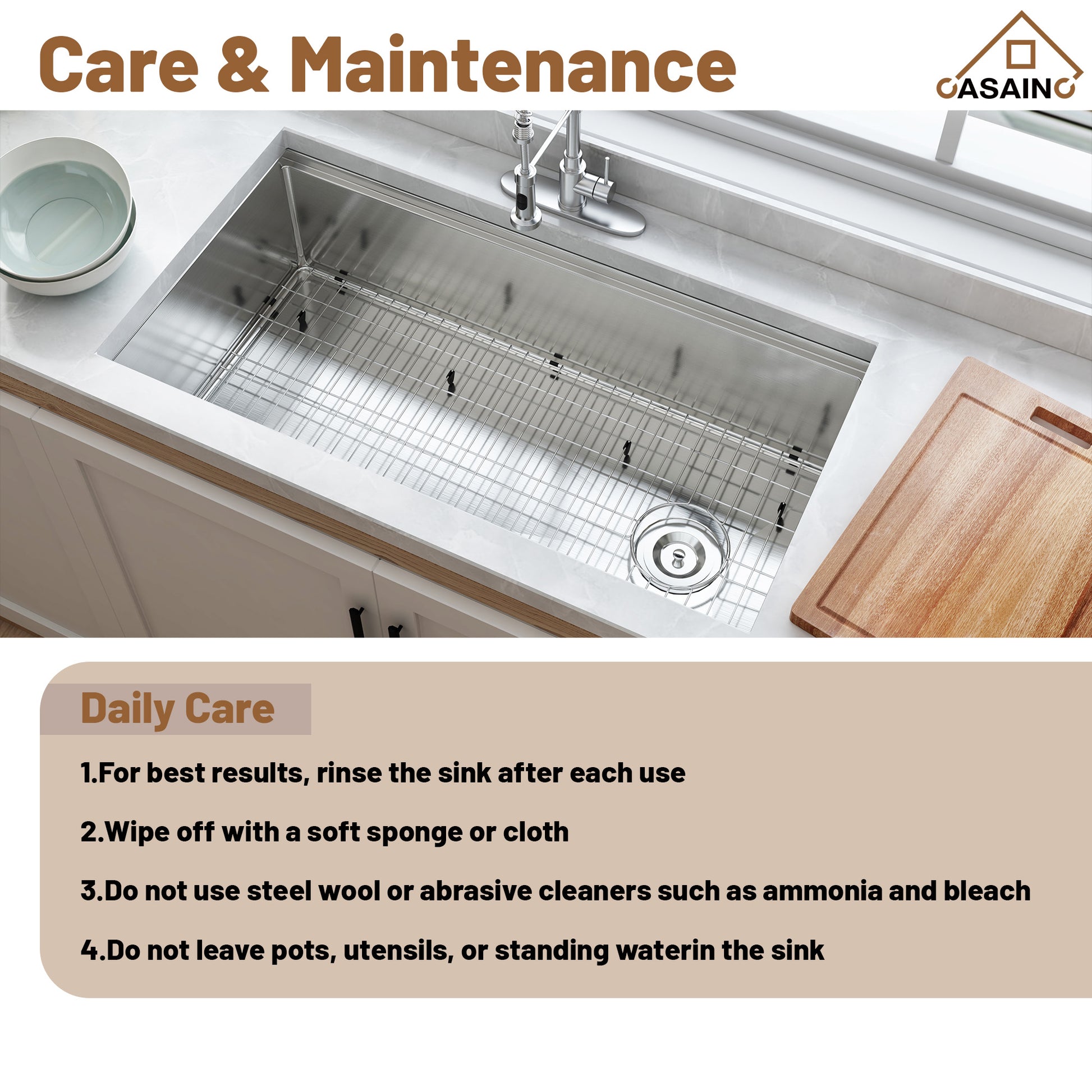 36 inch Workstation Undermount kitchen Sink Stainless Steel Sink 18 Gauge Single Bowl Kitchen Sinks Set