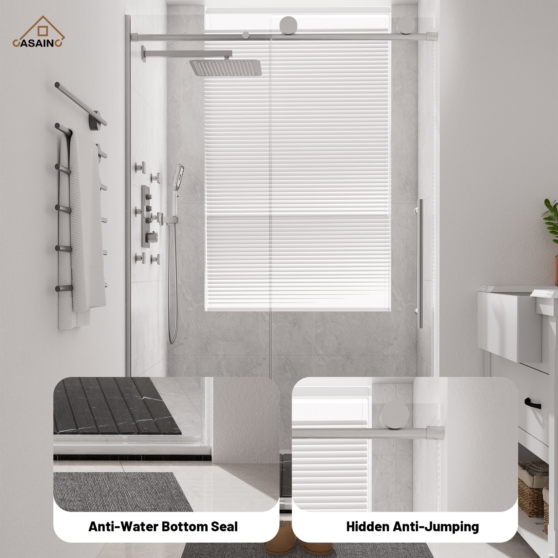 48"x76" Frameless Laminated Layer Glass Shower Door with Cushioned Single Slide Enclosure in Brushed Nickel/Chrome/Matte Black/Brushed Gold