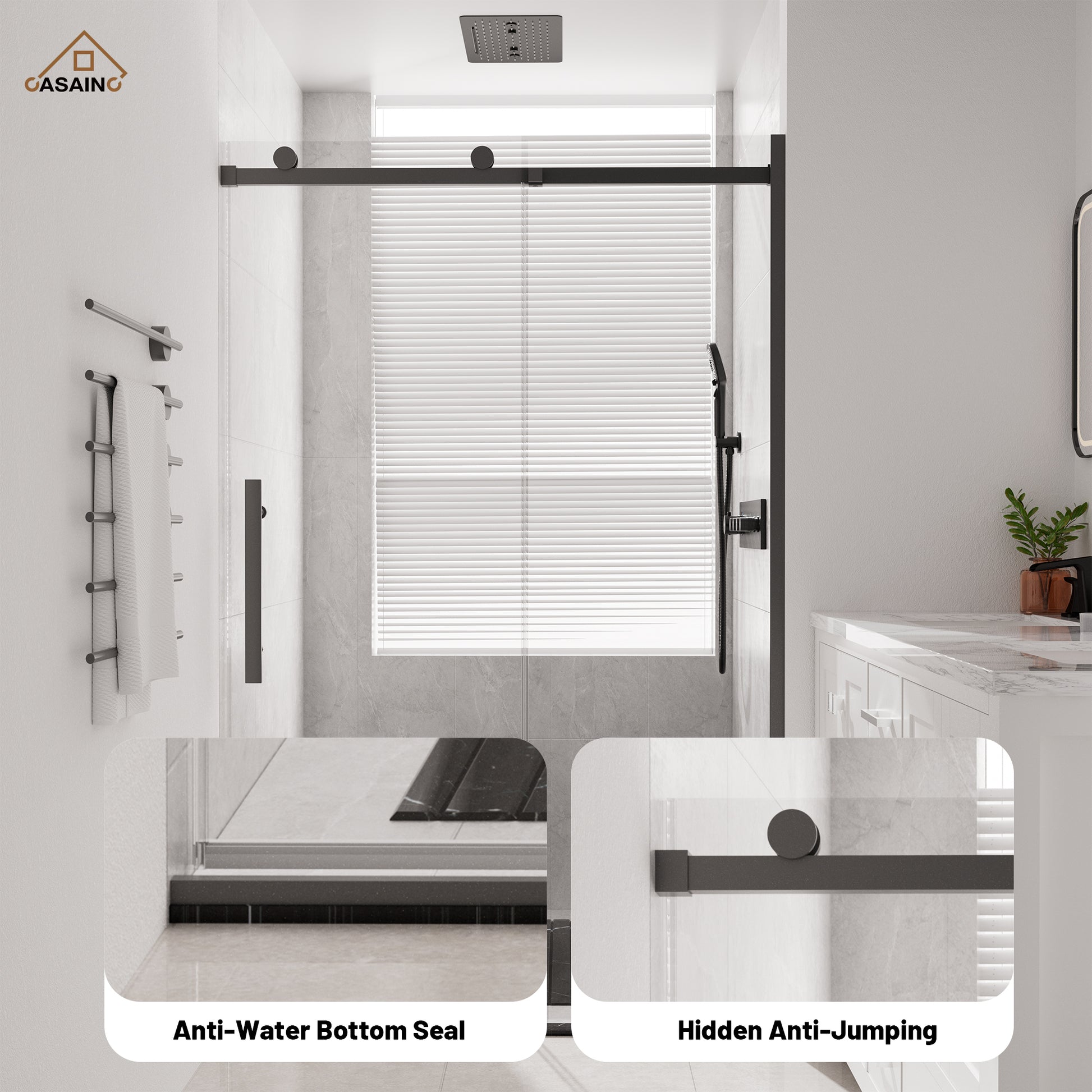 48"x76" Frameless Shower Door with Cushioned Single Slide, SGCC-Certified Tempered Shower Glass Door in Matte Black/Chrome/Brushed Nickel/Brushed Gold