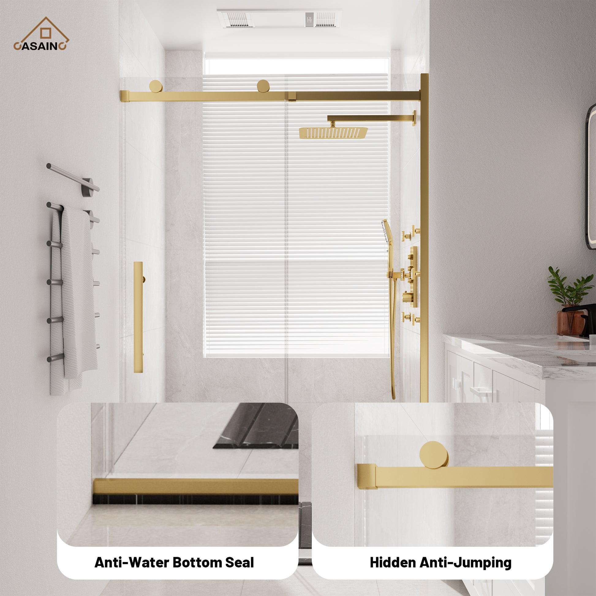 48"x76" Frameless Shower Door with Cushioned Single Slide, SGCC-Certified Tempered Shower Glass Door in Matte Black/Chrome/Brushed Nickel/Brushed Gold