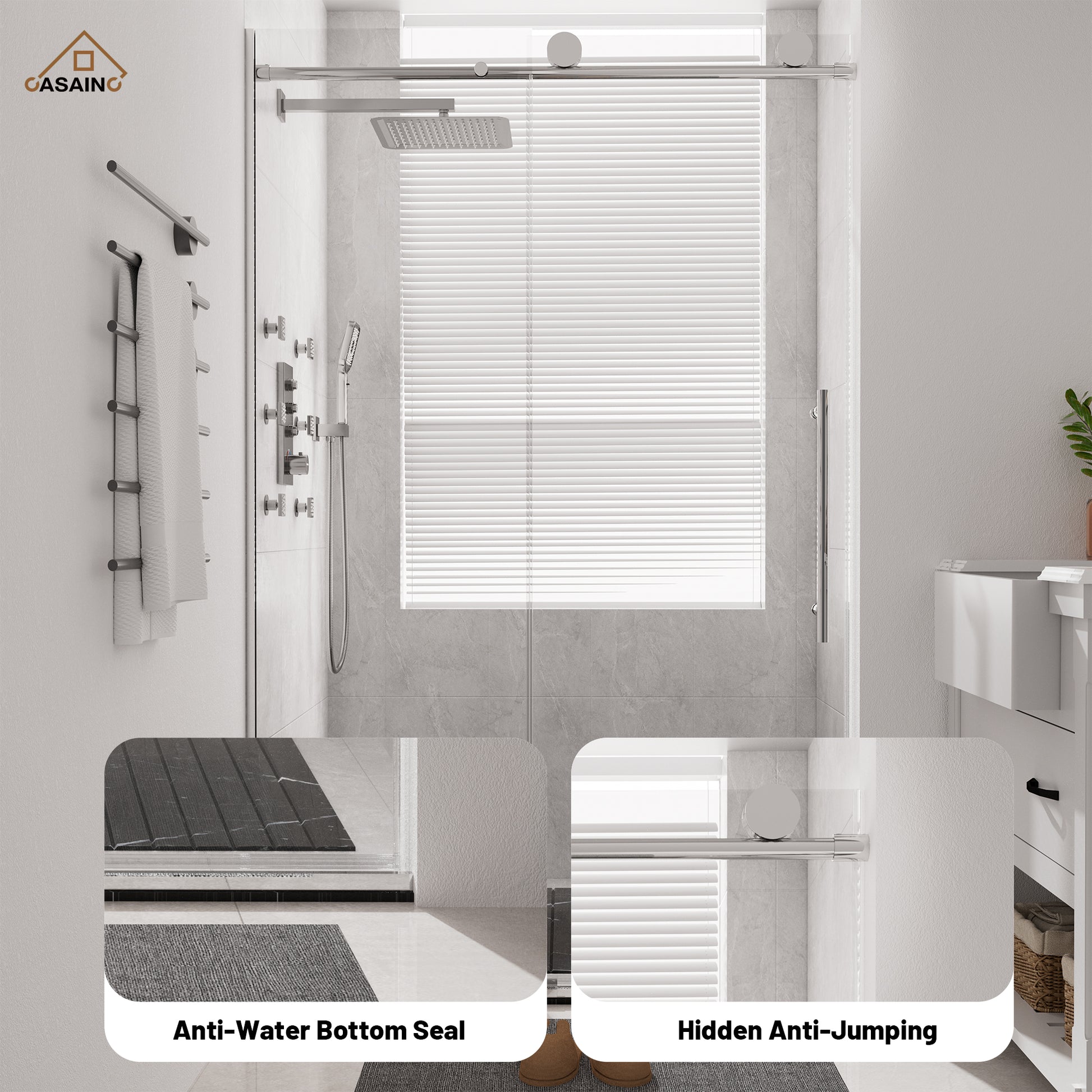 48"x76" Frameless Laminated Layer Glass Shower Door with Cushioned Single Slide Enclosure in Brushed Nickel/Chrome/Matte Black/Brushed Gold