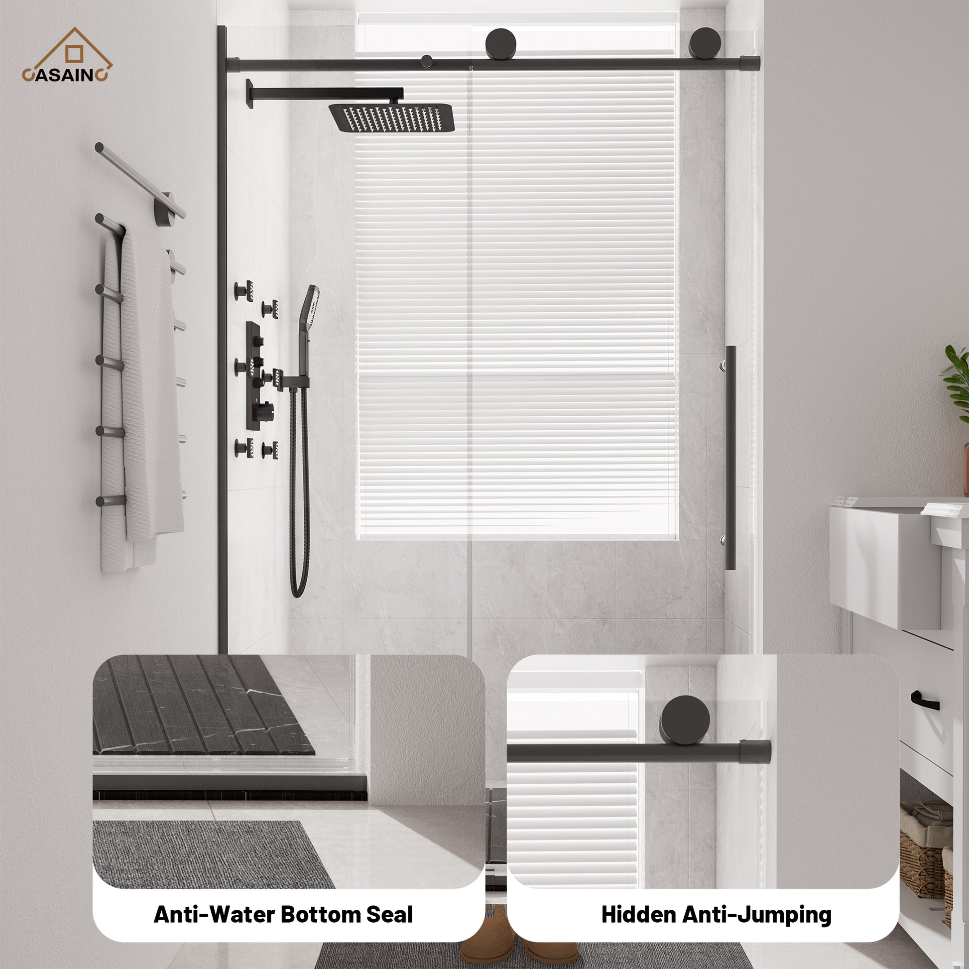 48"x76" Frameless Laminated Layer Glass Shower Door with Cushioned Single Slide Enclosure in Brushed Nickel/Chrome/Matte Black/Brushed Gold