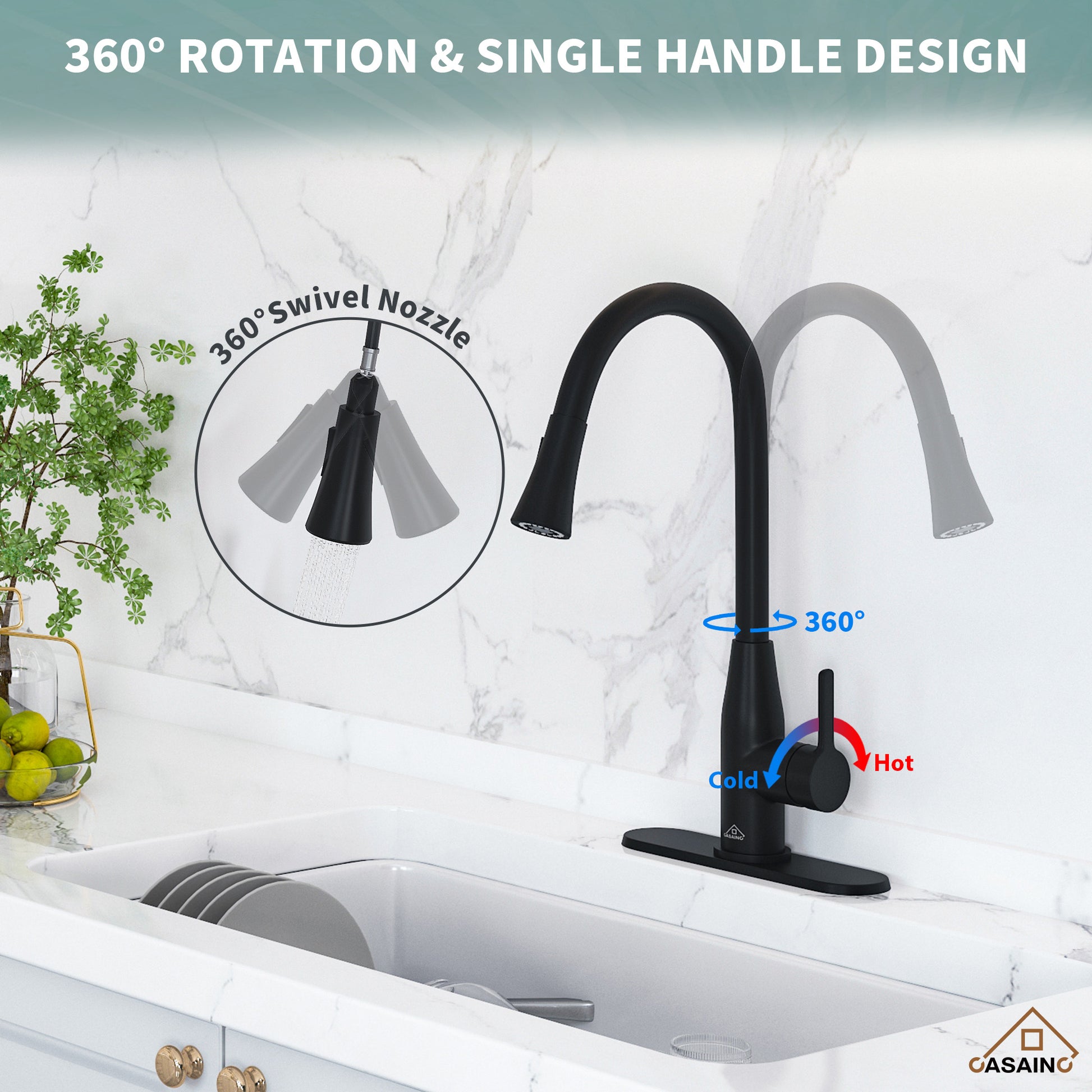 Touchless Kitchen Faucet with Dual Spray 360° Rotation and Pull Down Sprayer