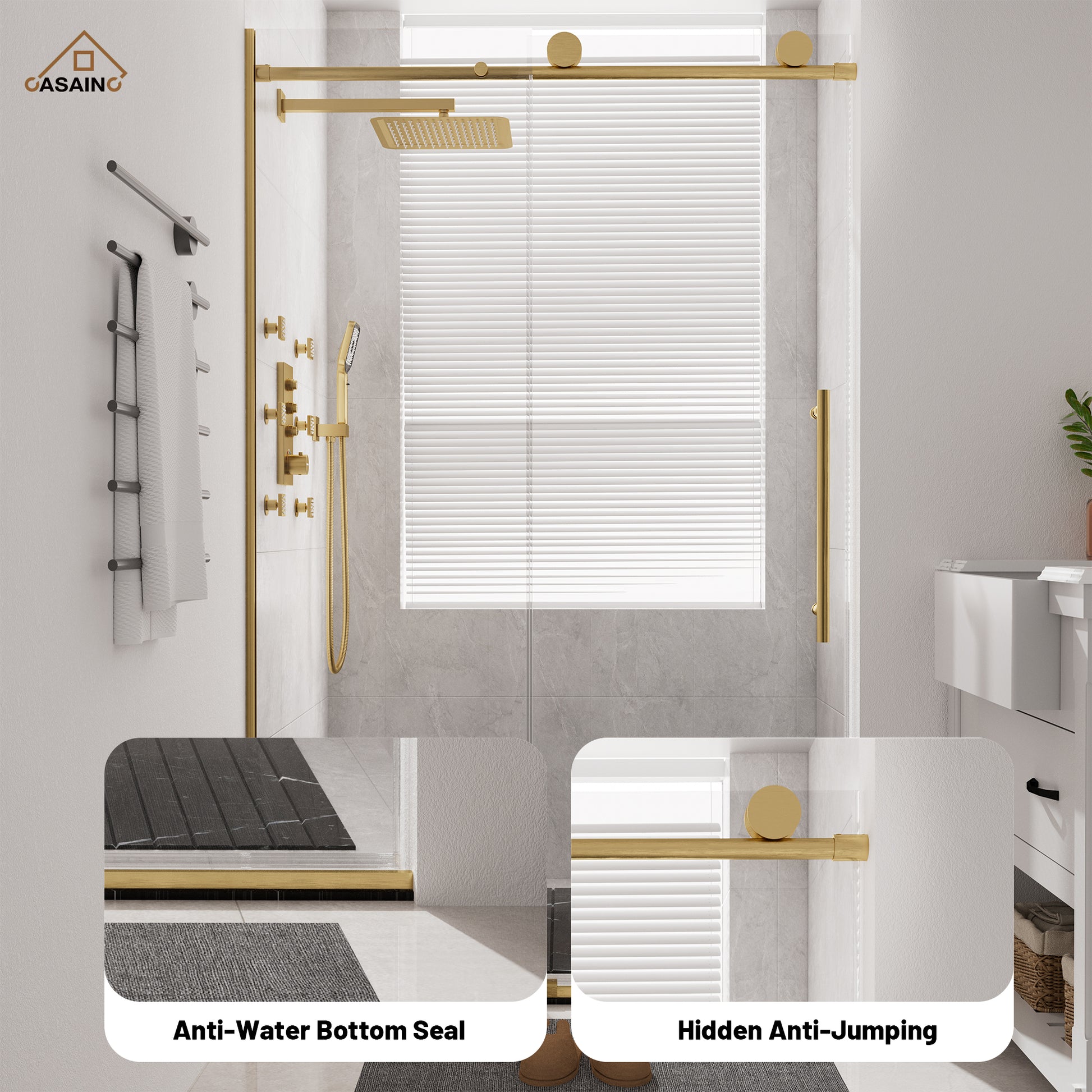 48"x76" Frameless Laminated Layer Glass Shower Door with Cushioned Single Slide Enclosure in Brushed Nickel/Chrome/Matte Black/Brushed Gold