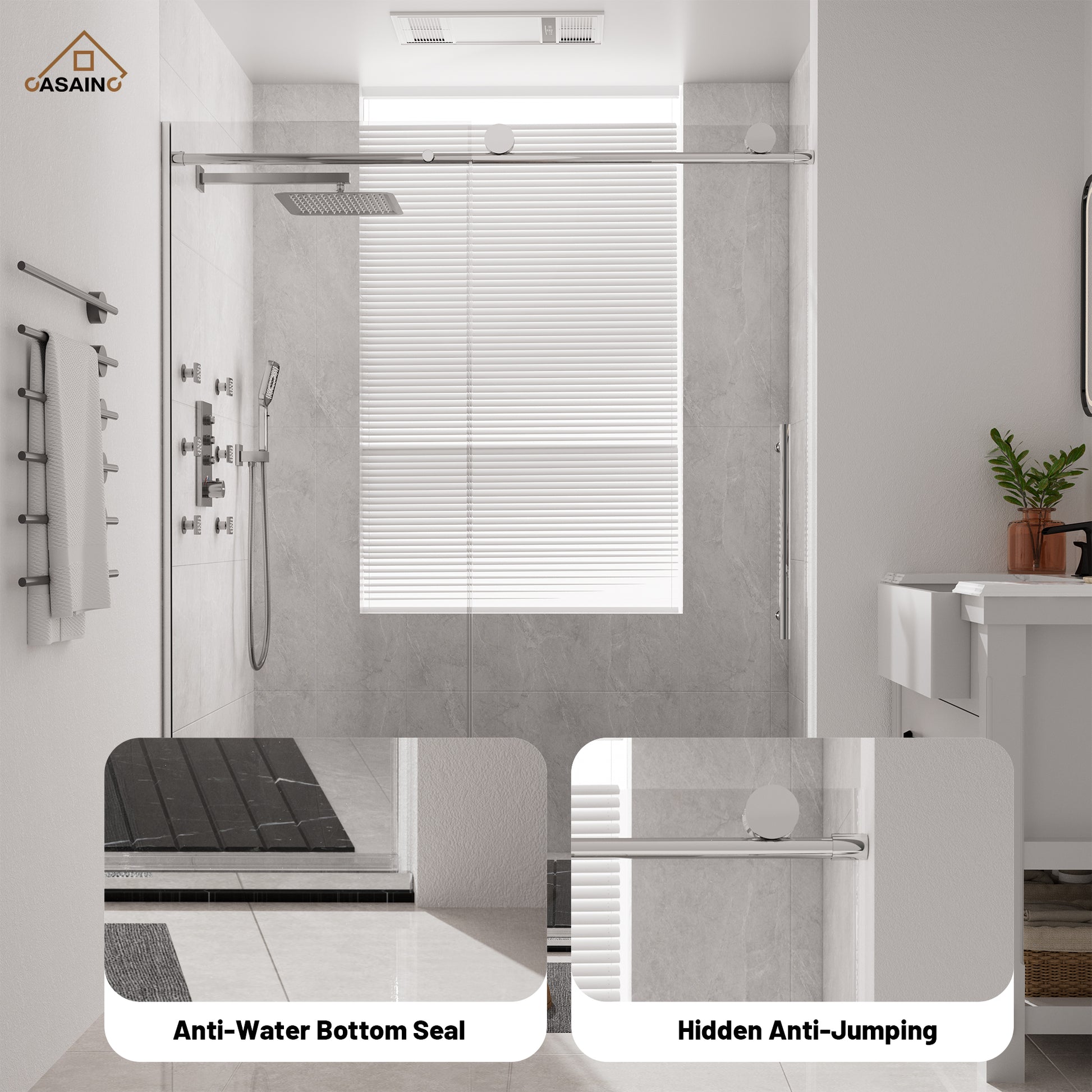 60"x76" Frameless Shower Door with Single Slide and Cushioned Enclosure in Chrome/Brushed Gold