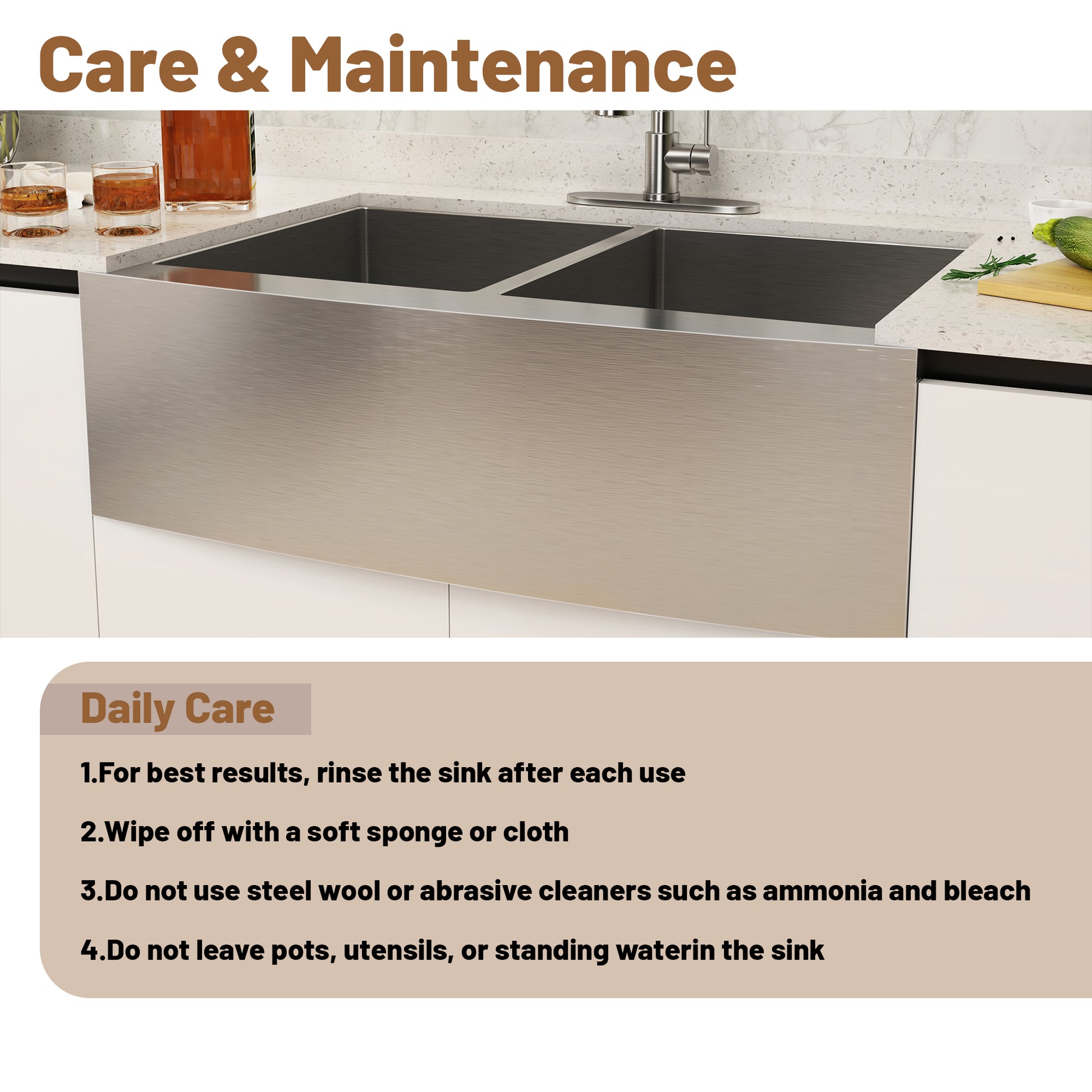 33 Inch Workstation Farmhouse Kitchen Sink Stainless Steel Apron Front Double Bowl Sink Basin