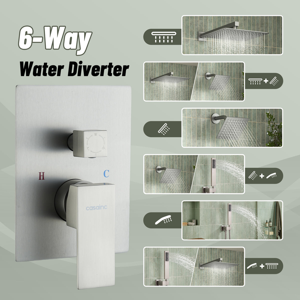 12" Dual Shower System with 3-Function & 6 Position Settings