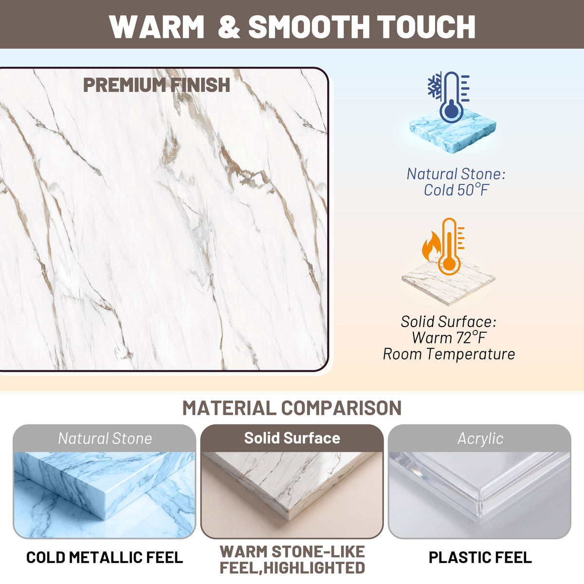 4-Piece Warm Gray Marble Solid Surface Shower Wall Panels for Luxury Shower Spaces