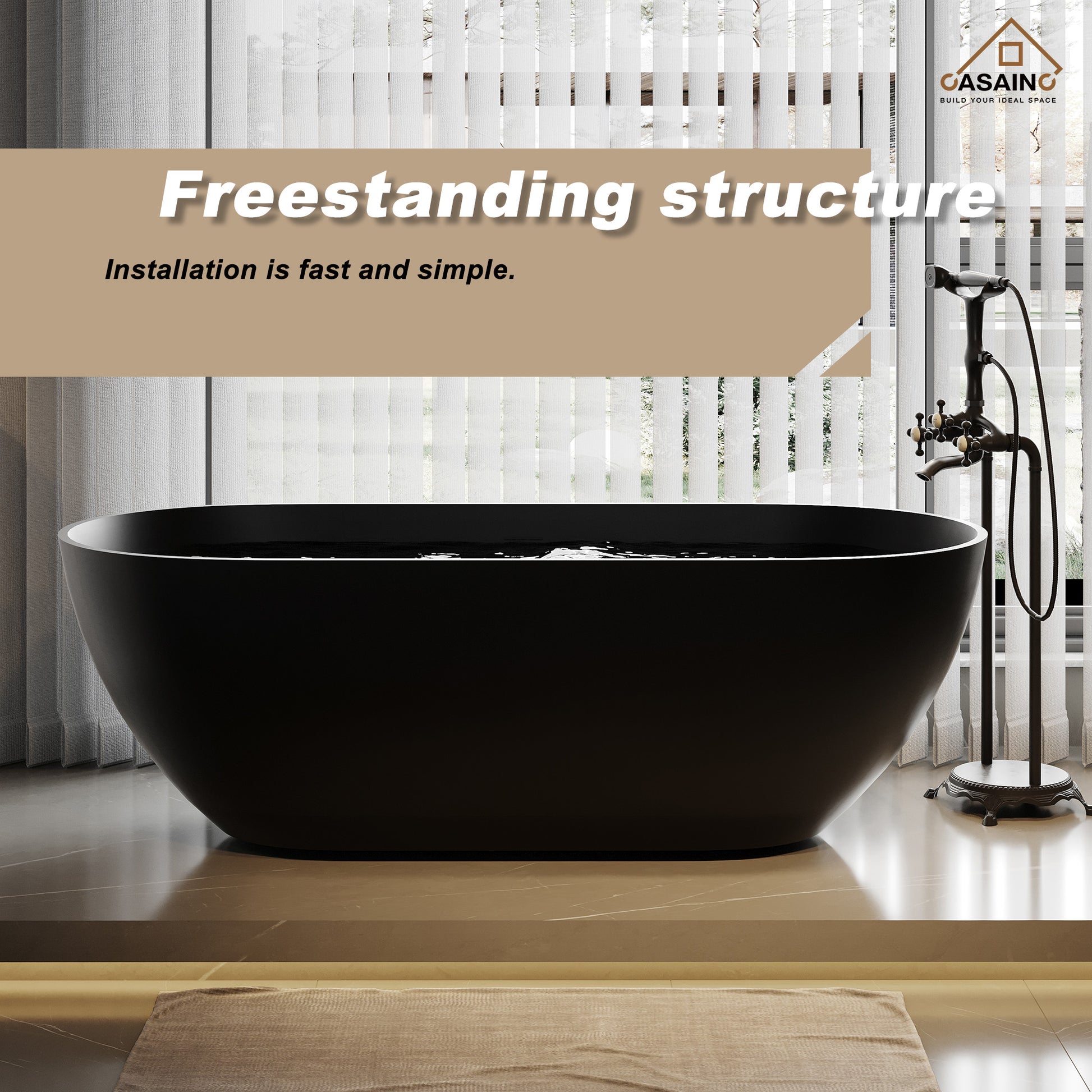 59"/69"Solid Surface Freestanding Bathtub in (Matte Black& Grey)