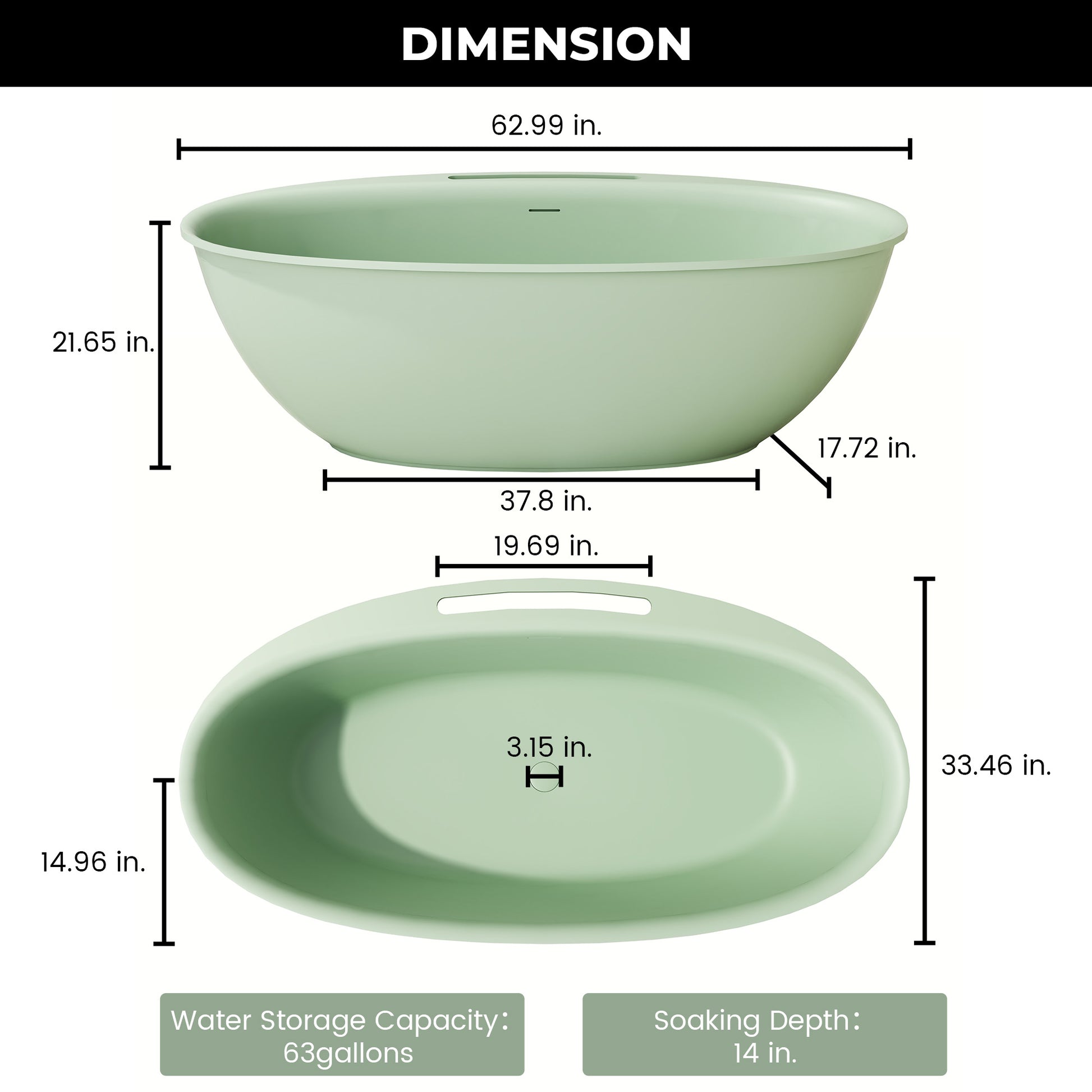 63"/67" Solid Surface Freestanding Matte Bathtub with Rim Towel Slot