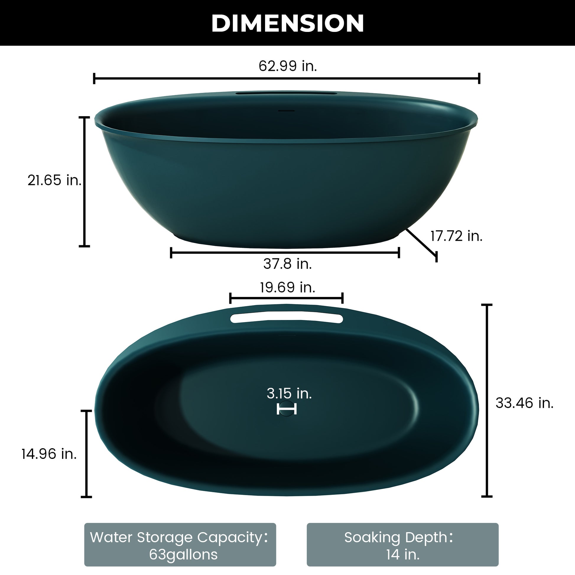 63"/67" Solid Surface Freestanding Matte Bathtub with Rim Towel Slot