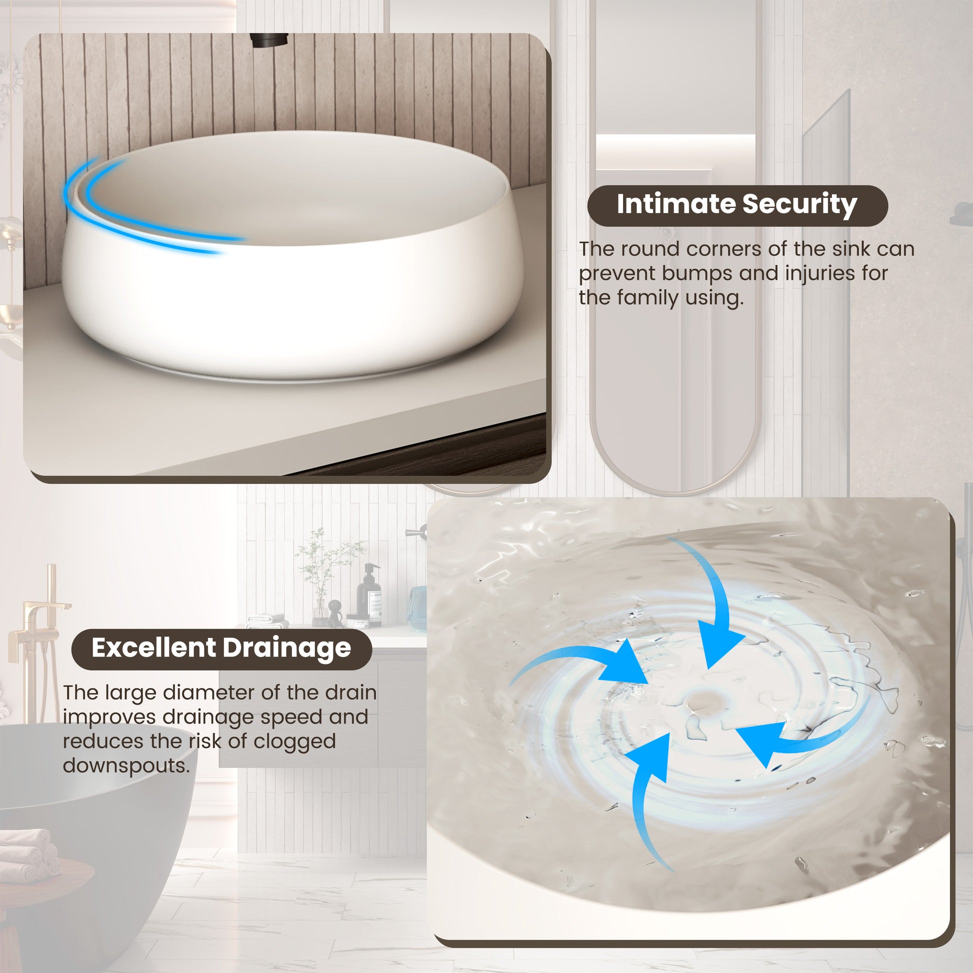 17.7" Round Solid Surface Bathroom Sink in Matte White