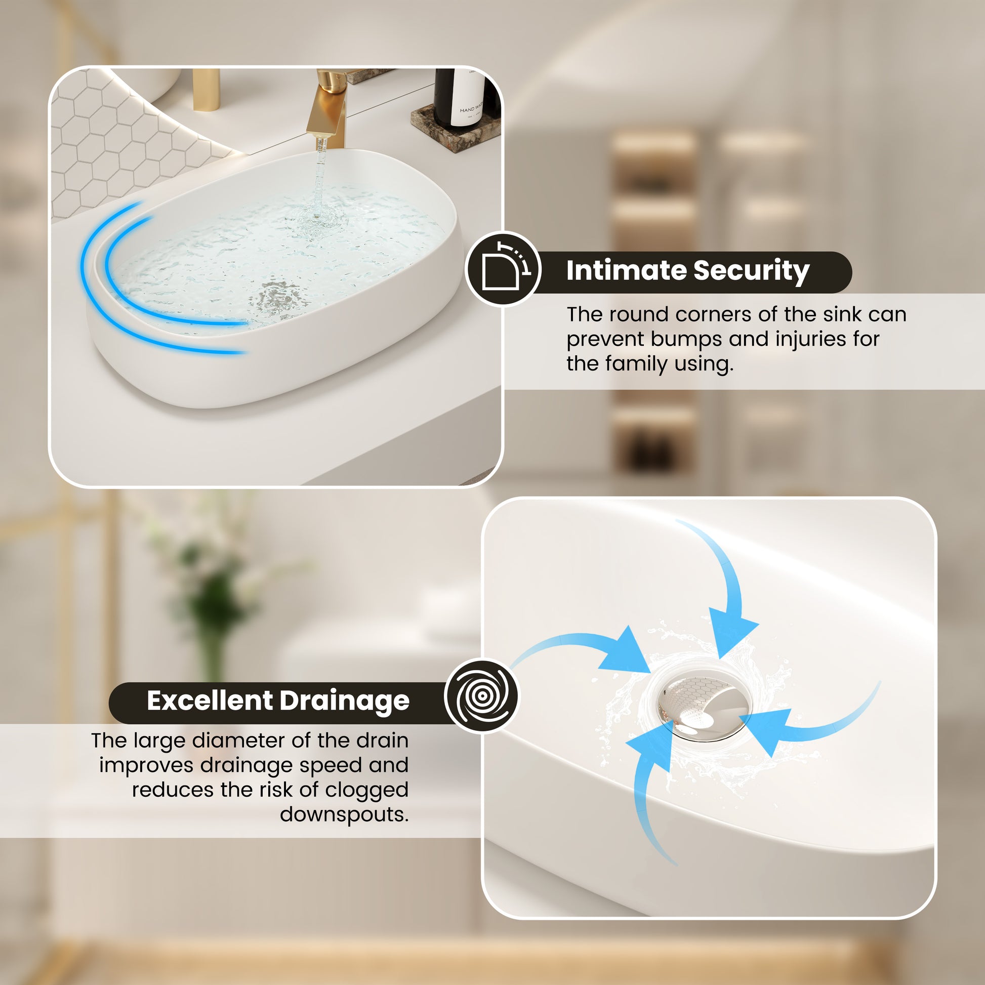 23" Oval Shape Solid Surface Bathroom Sink in Matte White