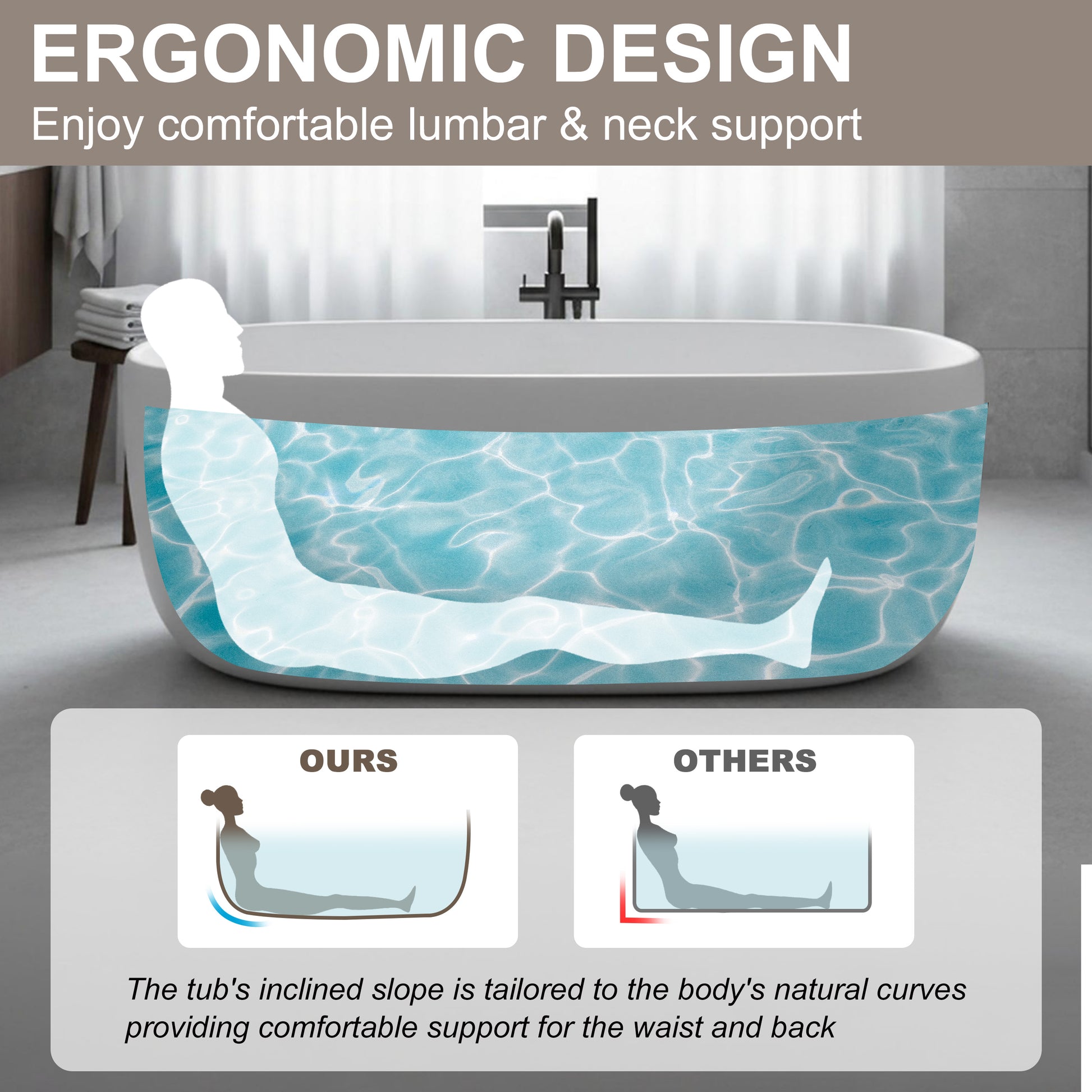 47"/51" Freestanding Stone Resin Soaking Bathtub with Heat Retention