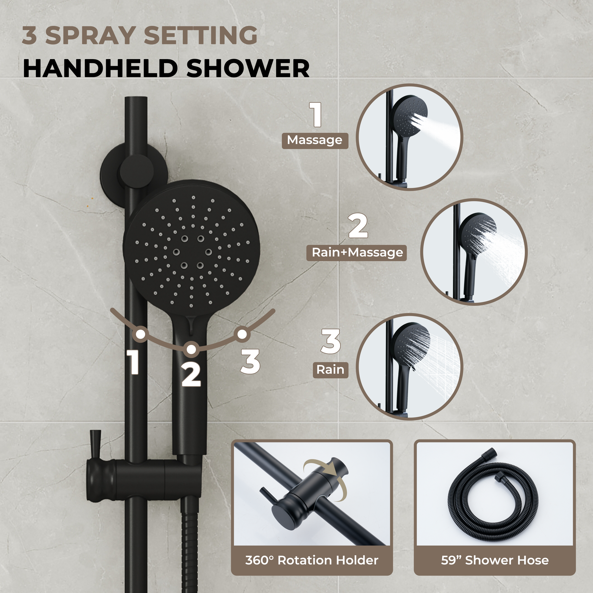 8-inch 2-Function Pressure Balance Shower System with 3 Spray Modes