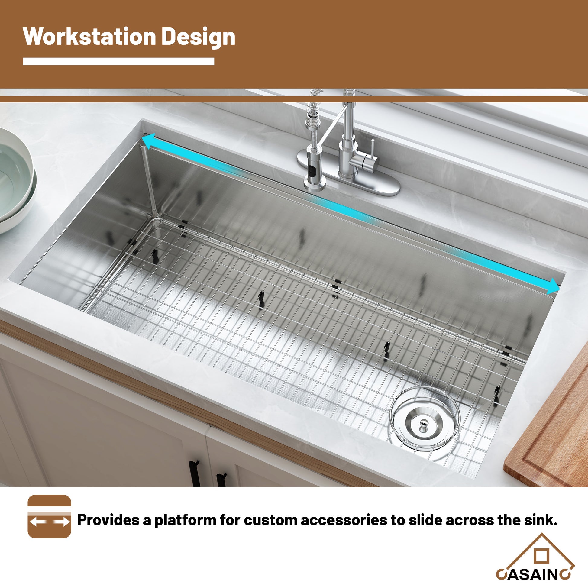36 inch Workstation Undermount kitchen Sink Stainless Steel Sink 18 Gauge Single Bowl Kitchen Sinks Set