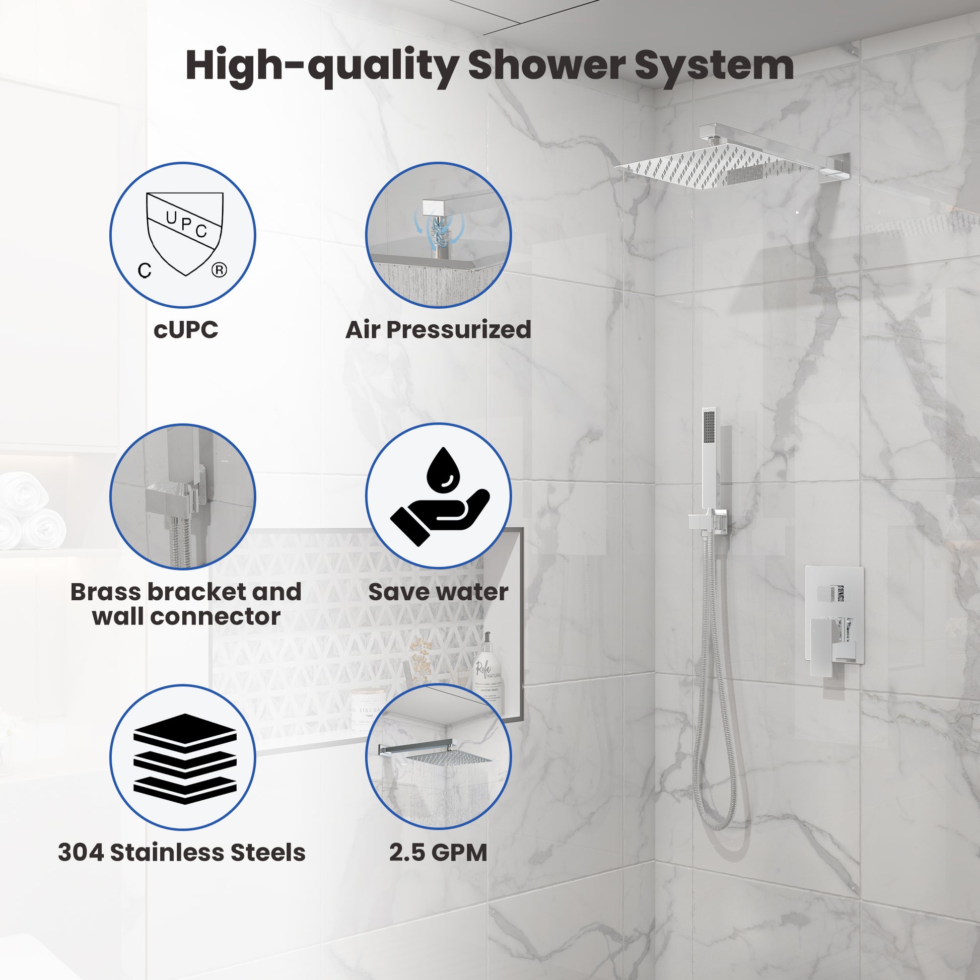 10" Square Brass Shower System with Handheld Shower and Pressure Balance Valve