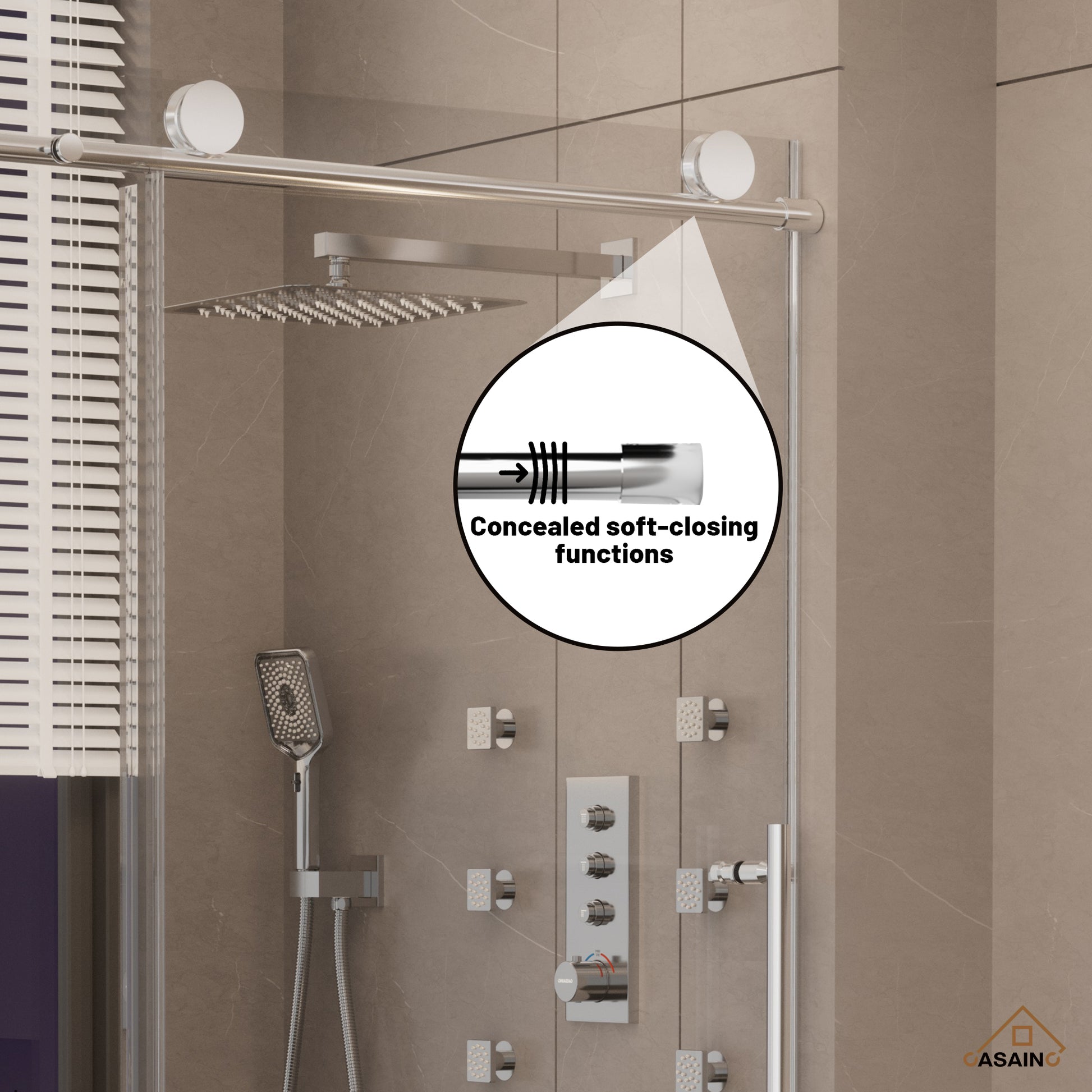 60"x76" Frameless Shower Door with Single Slide and Cushioned Enclosure in Chrome/Brushed Gold