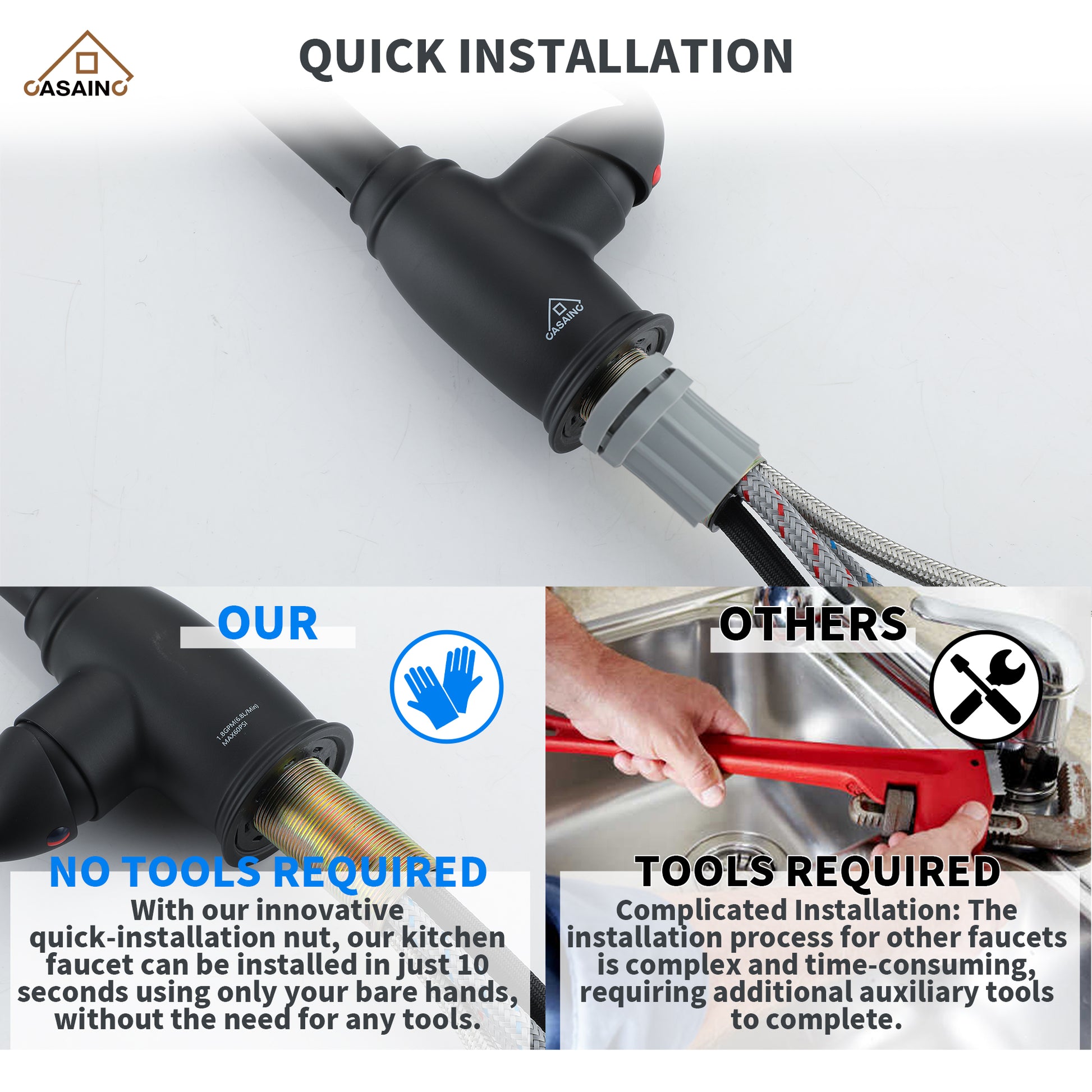 3-Function Spray Head Kitchen Sink Faucet with Pull Down Sprayer
