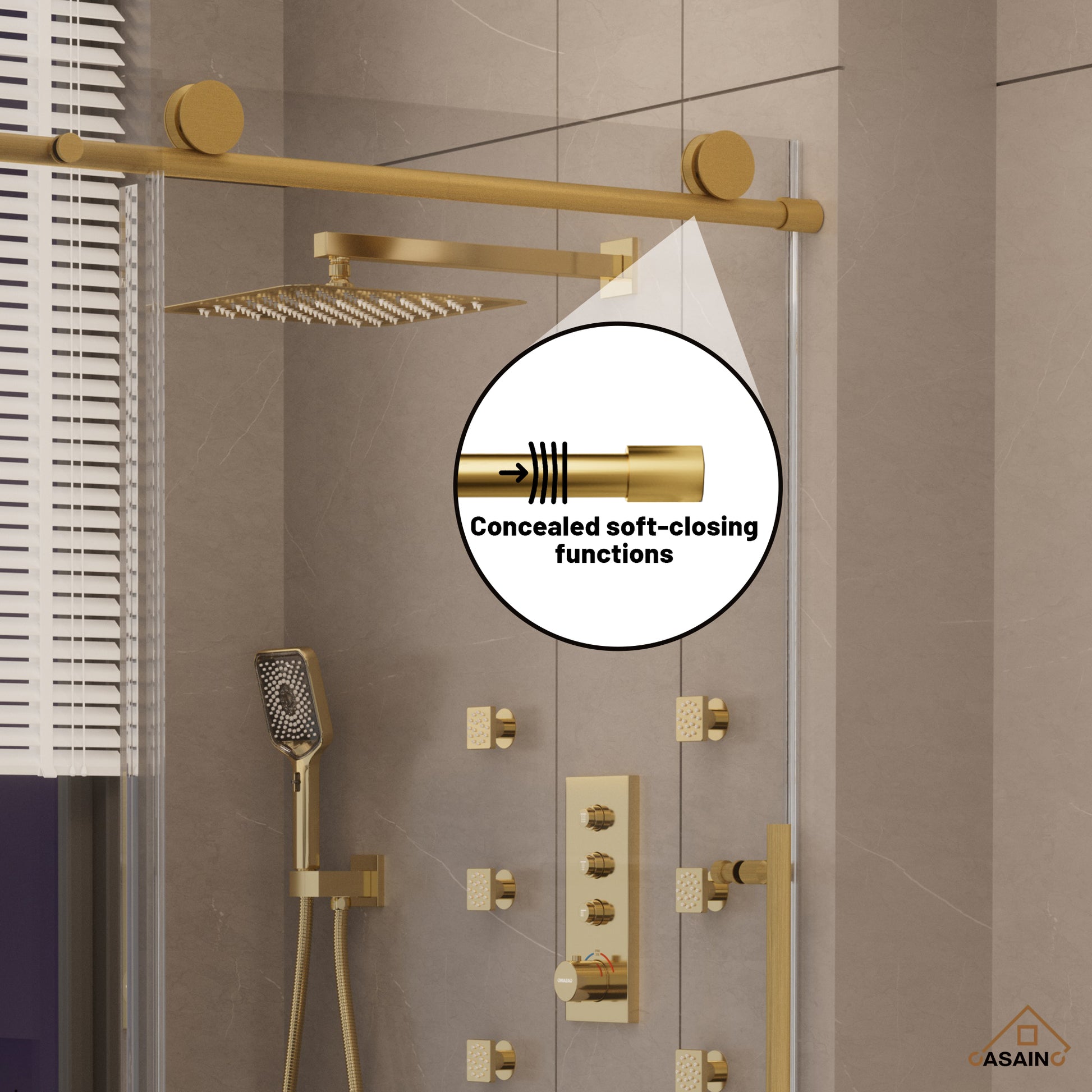 60"x76" Frameless Shower Door with Single Slide and Cushioned Enclosure in Chrome/Brushed Gold