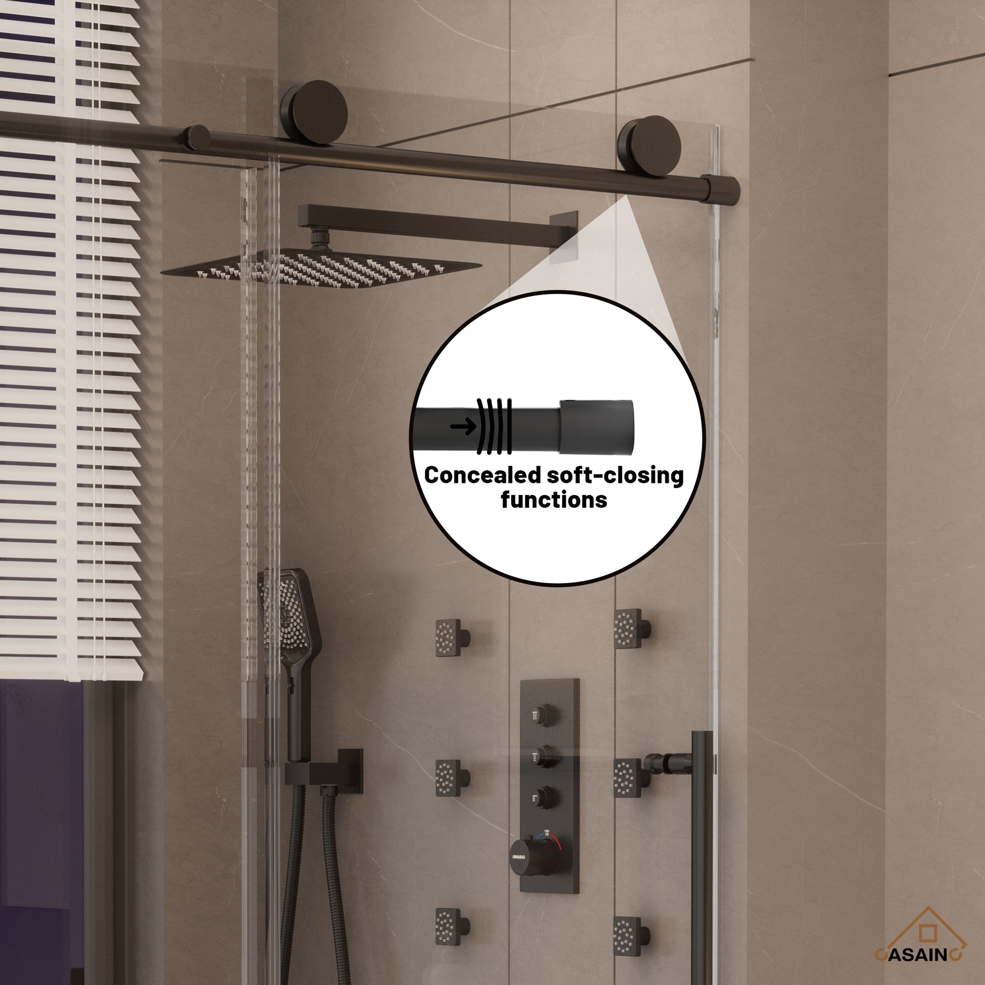 48"x76" Frameless Laminated Layer Glass Shower Door with Cushioned Single Slide Enclosure in Brushed Nickel/Chrome/Matte Black/Brushed Gold