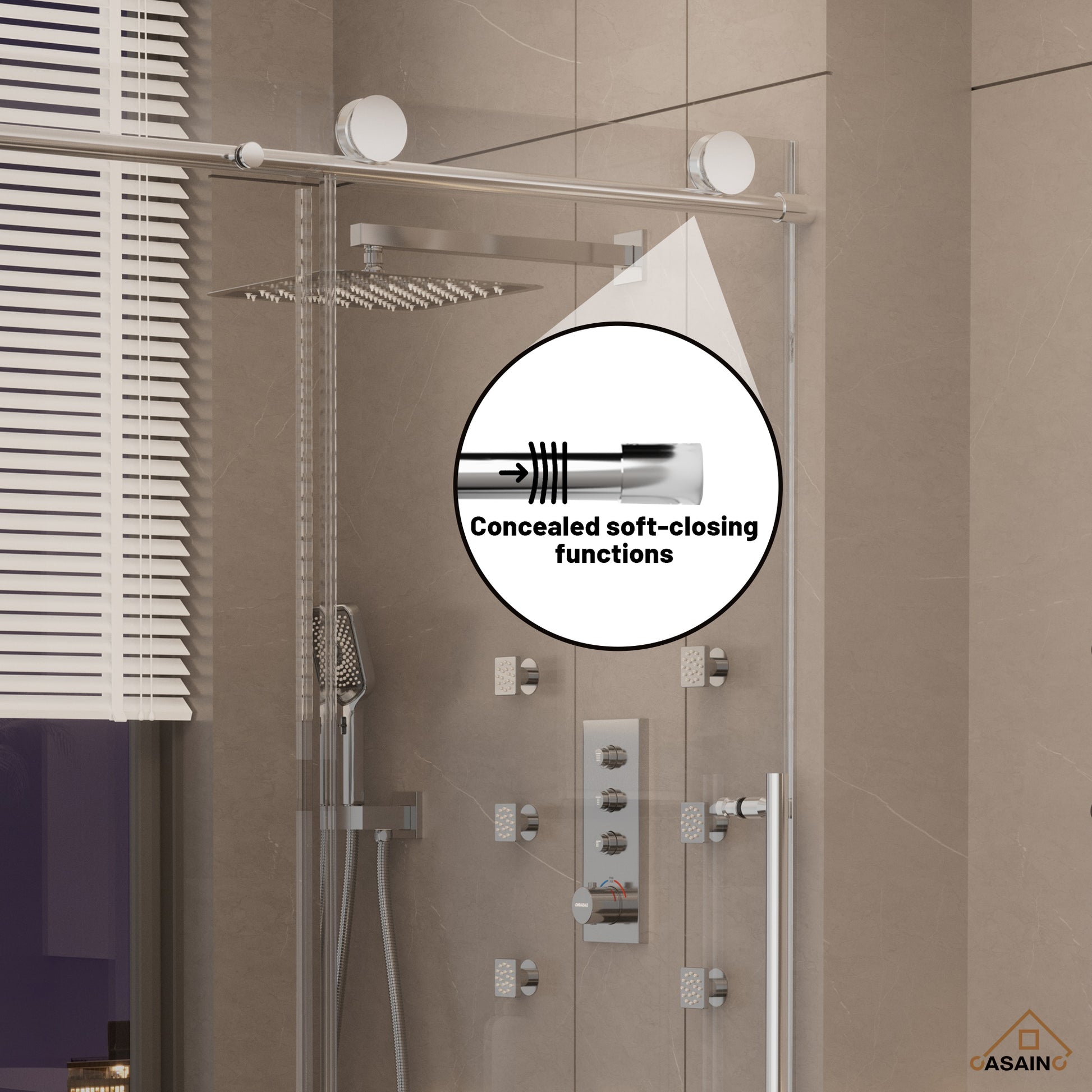 48"x76" Frameless Laminated Layer Glass Shower Door with Cushioned Single Slide Enclosure in Brushed Nickel/Chrome/Matte Black/Brushed Gold