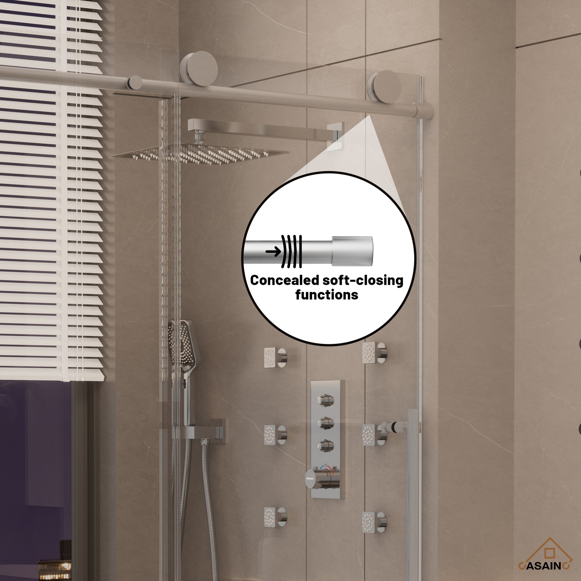 48"x76" Frameless Shower Door with Cushioned Single Slide Shower Enclosure in Brushed Nickel/Chrome/Matte Black/Brushed Gold