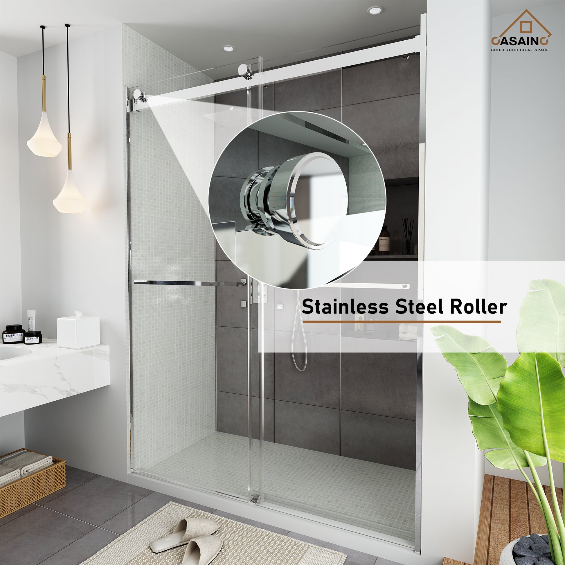 60"x76" Frameless Double Sliding Shower Door in Chrome/Brushed Nickel/Matte Black