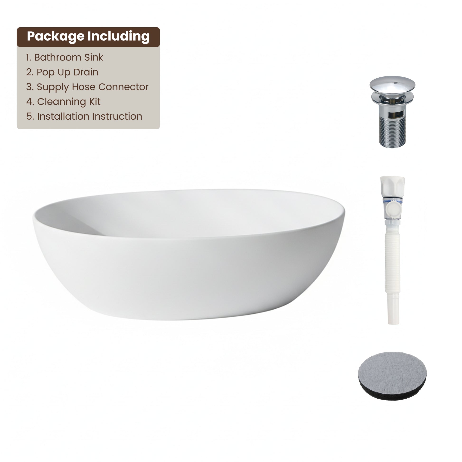 22" Oval Solid Surface Bathroom Vessel Sink in Matte White