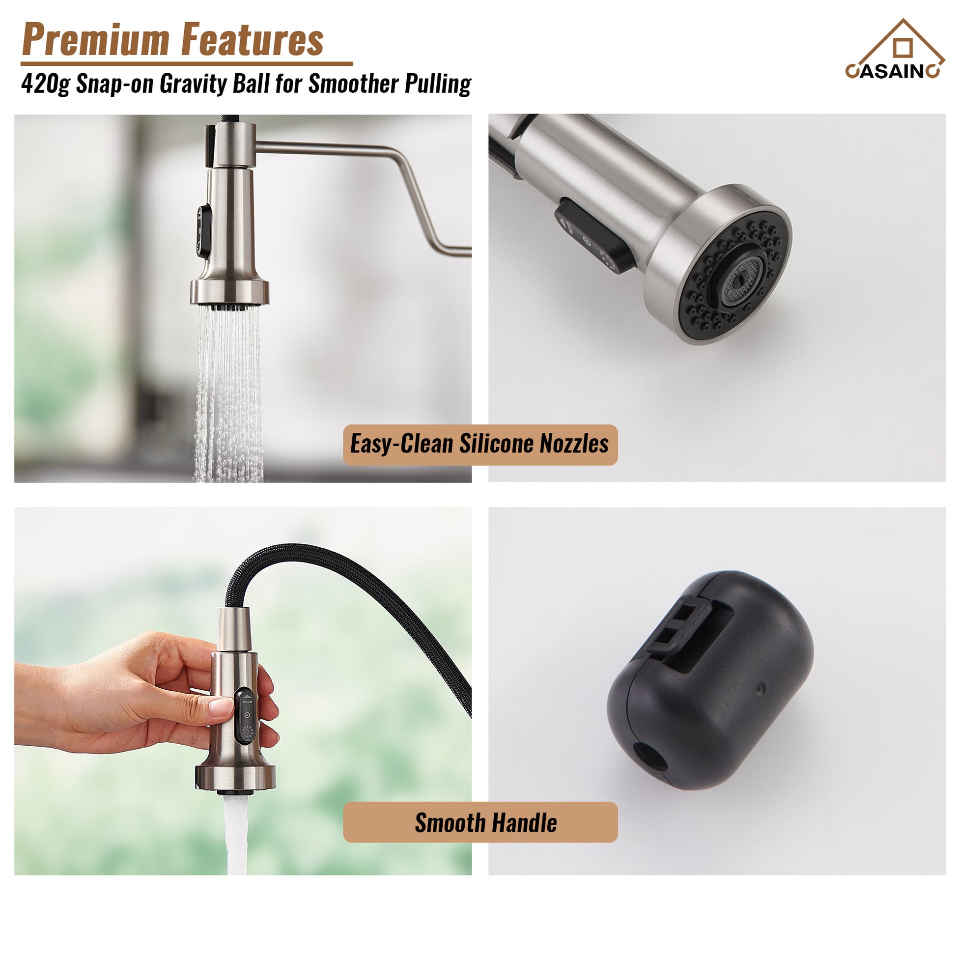 Modern Kitchen Faucet with Pull-Down Sprayer, 360° Swivel, Three Functions for Effortless Cooking and Cleaning