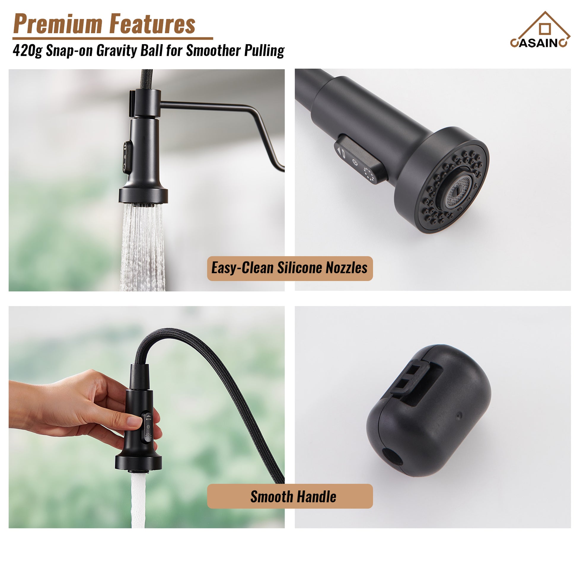 Modern Kitchen Faucet with Pull-Down Sprayer, 360° Swivel, Three Functions for Effortless Cooking and Cleaning