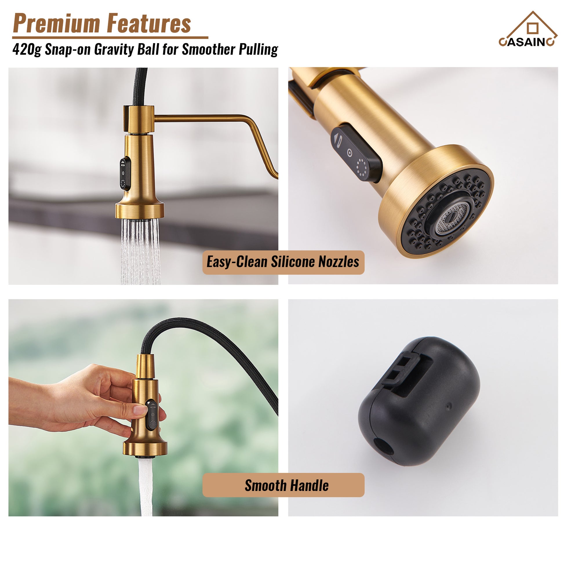 Modern Kitchen Faucet with Pull-Down Sprayer, 360° Swivel, Three Functions for Effortless Cooking and Cleaning