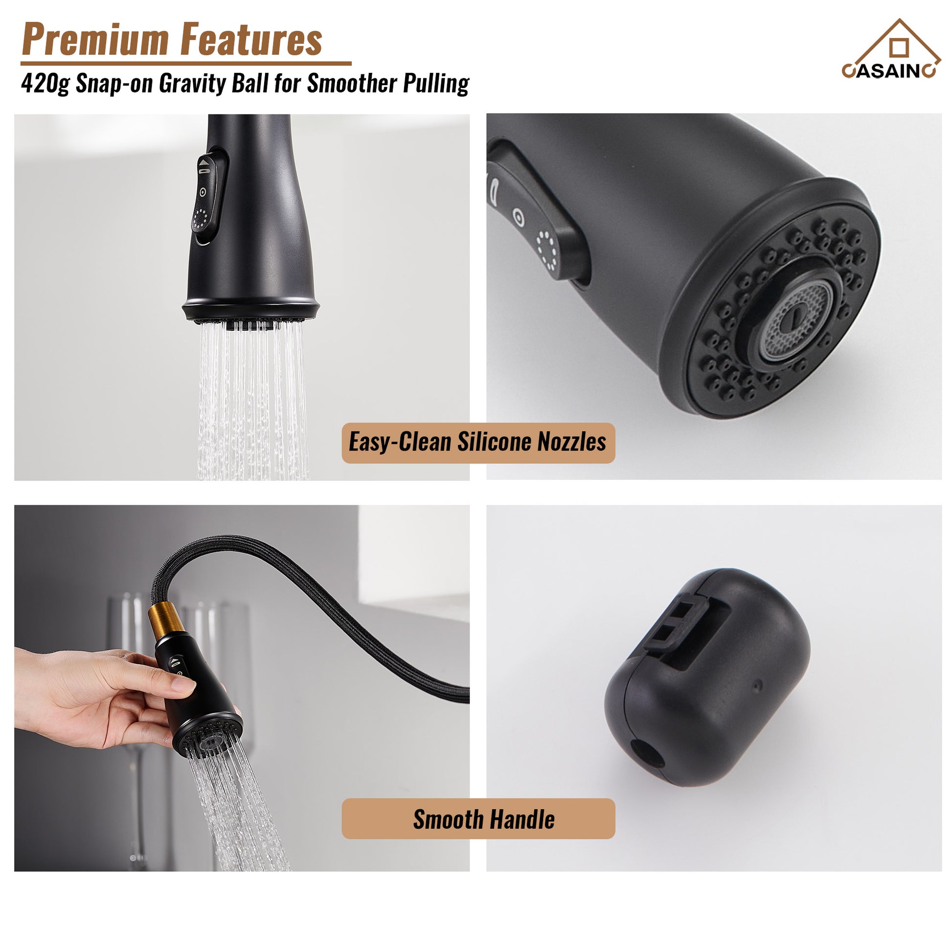 Pull-Down Sprayer Single Handle Kitchen Faucet 360° Swivel, Three Functions for Effortless Cooking and Cleaning