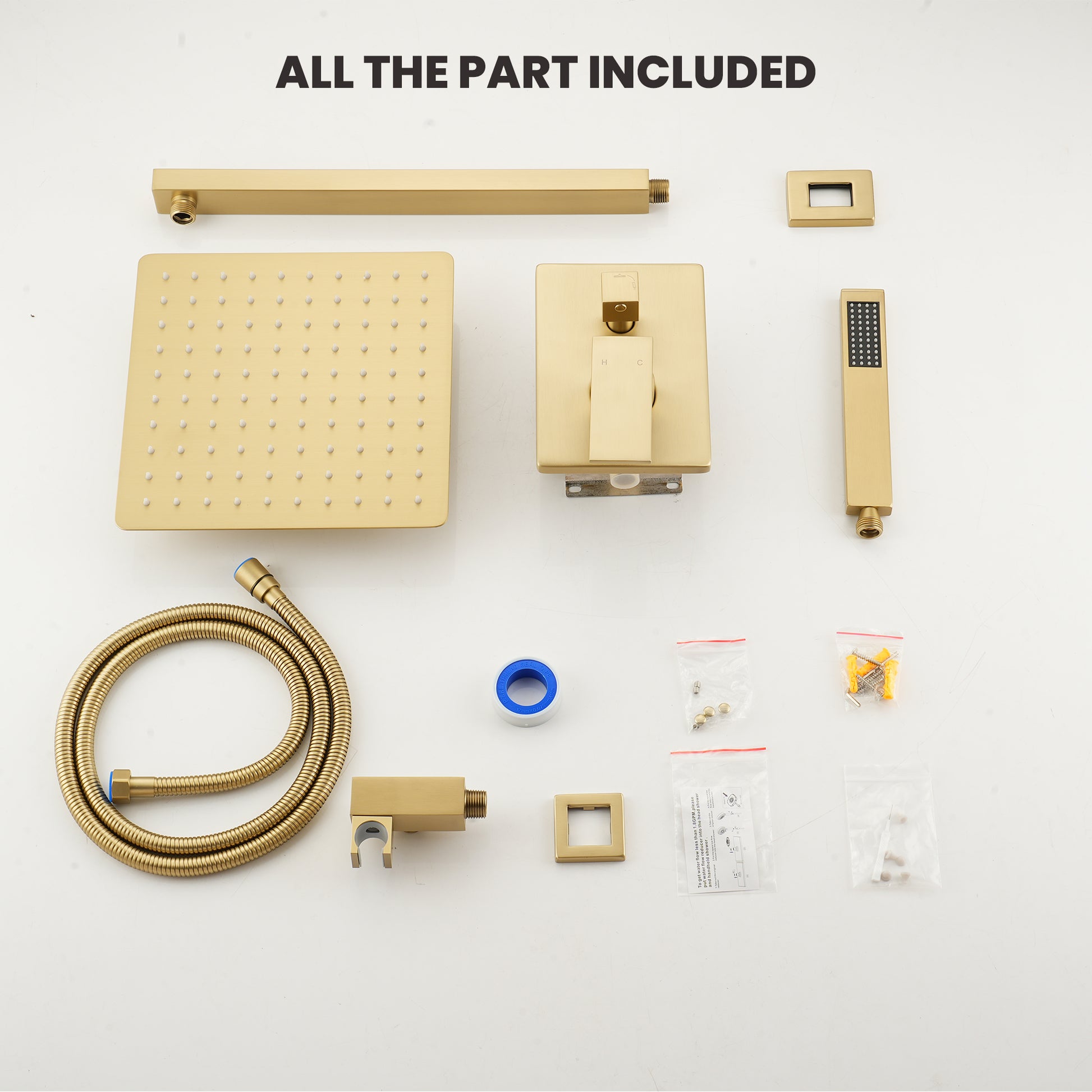 10" Square Brass Shower System with Handheld Shower and Pressure Balance Valve