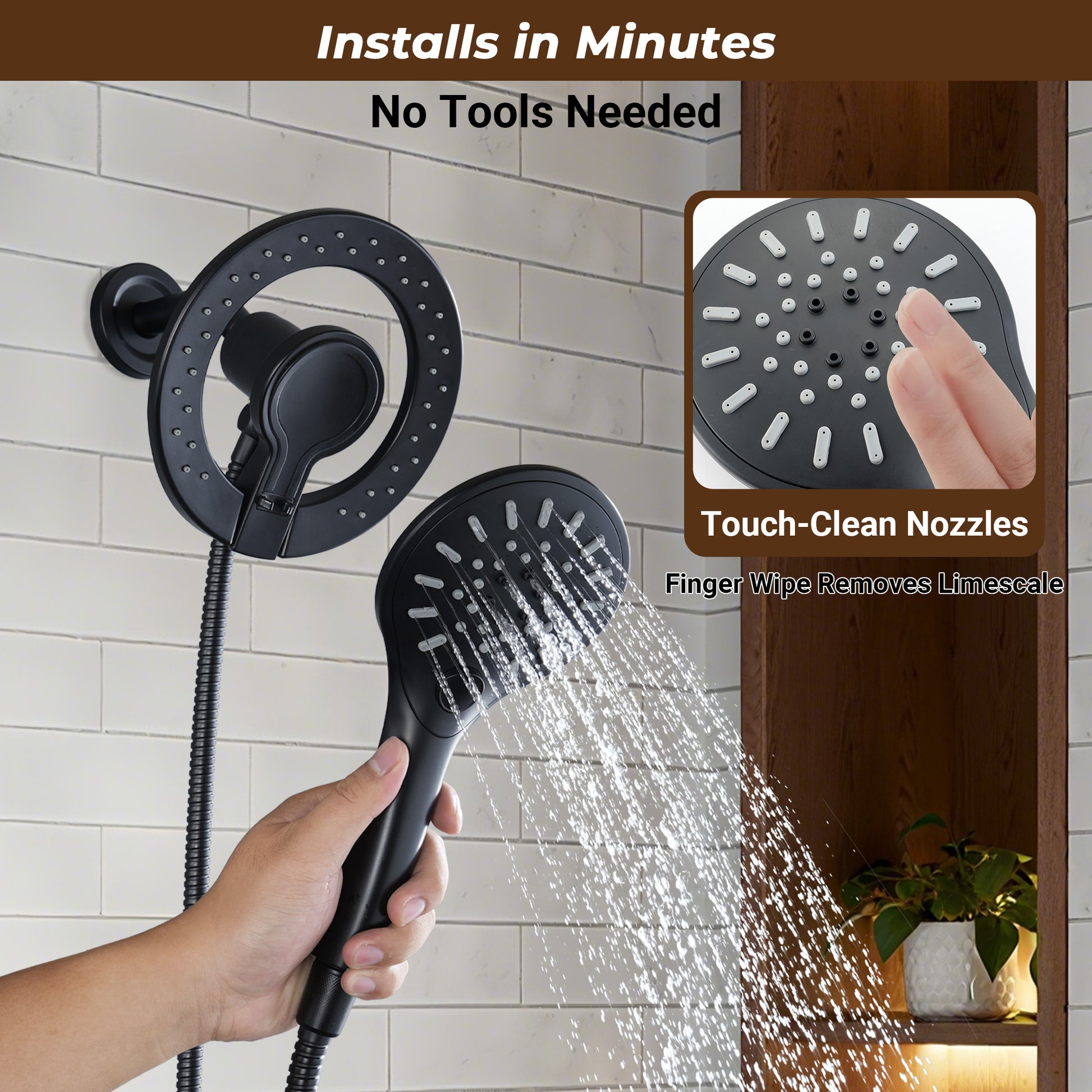 7-inch Magnetic Dual Shower System with 3-Function Hand Shower