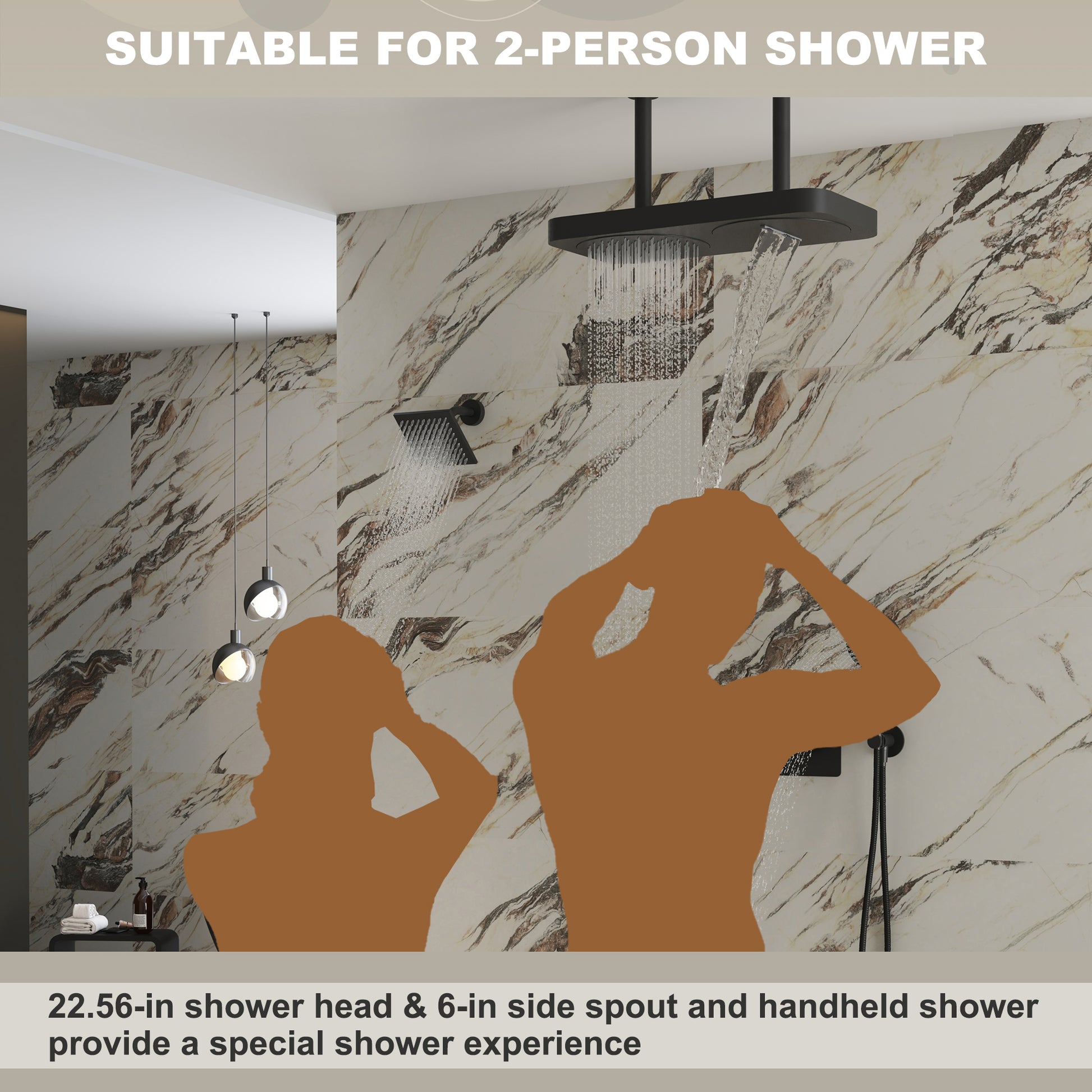 22.56*11.22 inch Ceiling-Mounted 4-Function Thermostatic Dual Shower System with Hand Shower