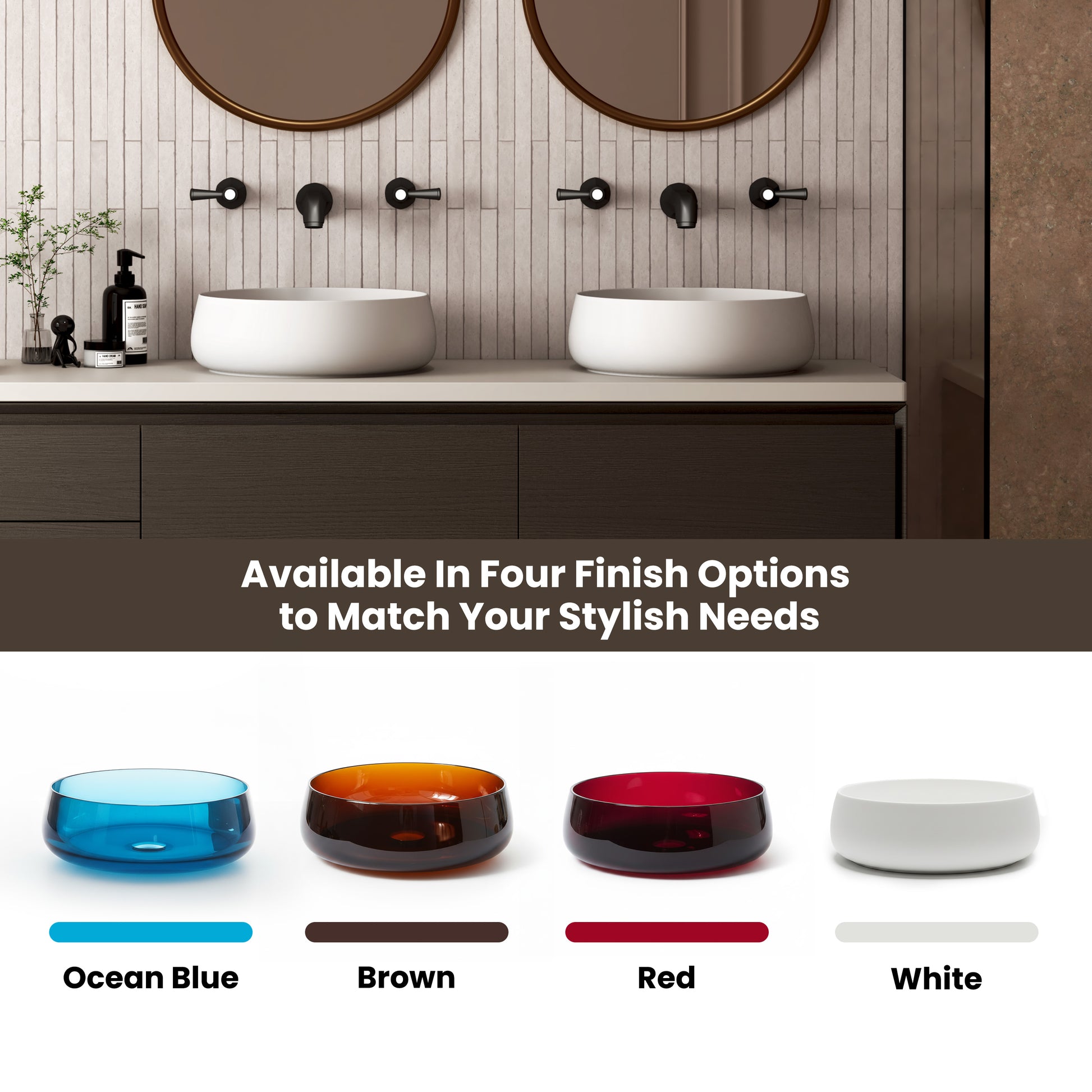 17.7" Round Transparent Resin Bathroom Vessel Sink with Drainer