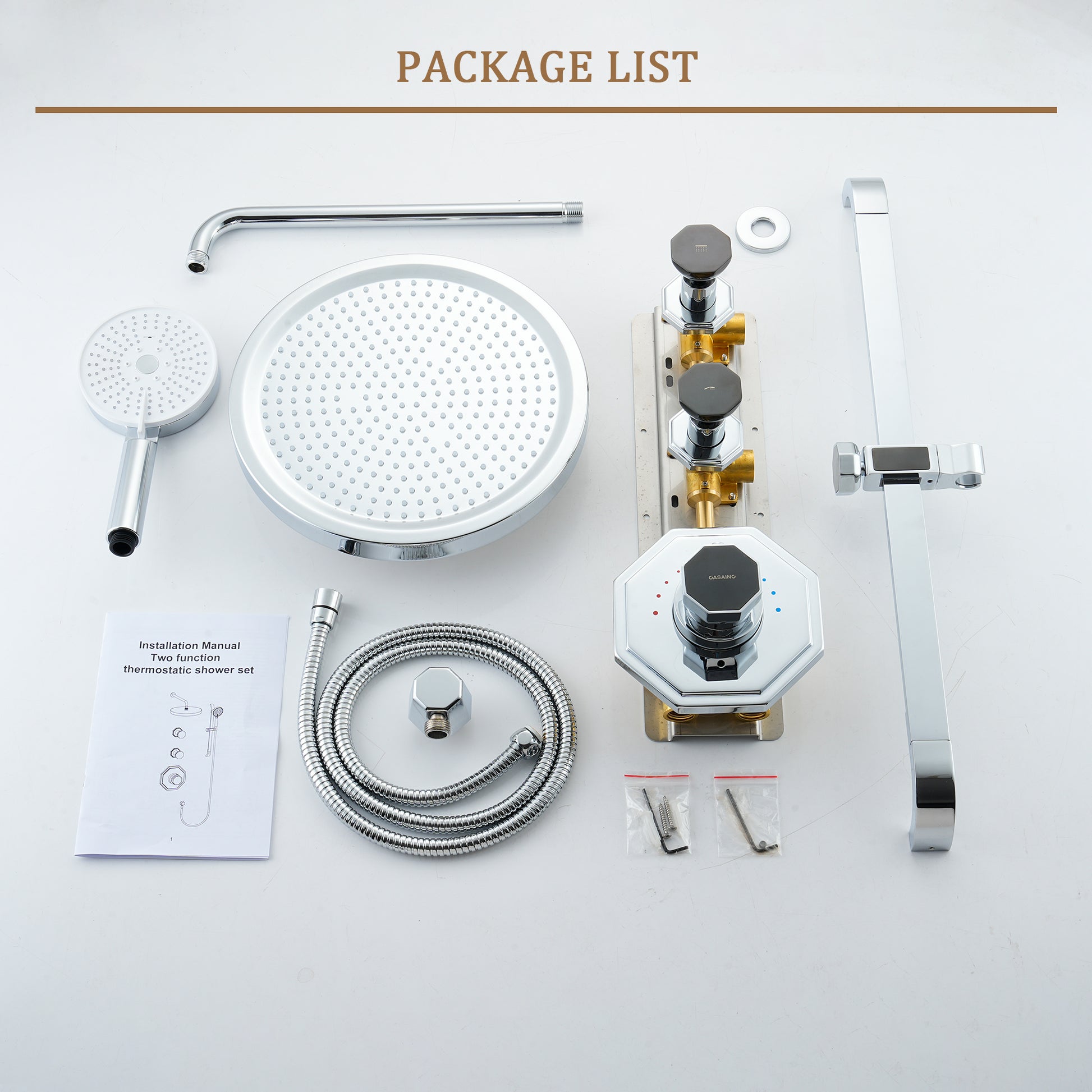 12" Rainfall Thermostatic Shower System with 3-Function Hand Shower - OCTAGON