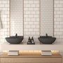 CASAINC 21in Bathroom Egg-shaped Concrete Vessel Sink With Drainer in Black Earth / Mottled Bluish Grey / Blue Ashes