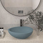CASAINC 21in Bathroom Egg-shaped Concrete Vessel Sink With Drainer in Black Earth / Mottled Bluish Grey / Blue Ashes