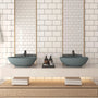 CASAINC 21in Bathroom Egg-shaped Concrete Vessel Sink With Drainer in Black Earth / Mottled Bluish Grey / Blue Ashes