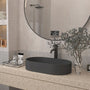 CASAINC 23in Bathroom Concrete Oval Vessel Sink with Drainer in Black Earth / Mottled Bluish Grey / Cold Concrete Grey