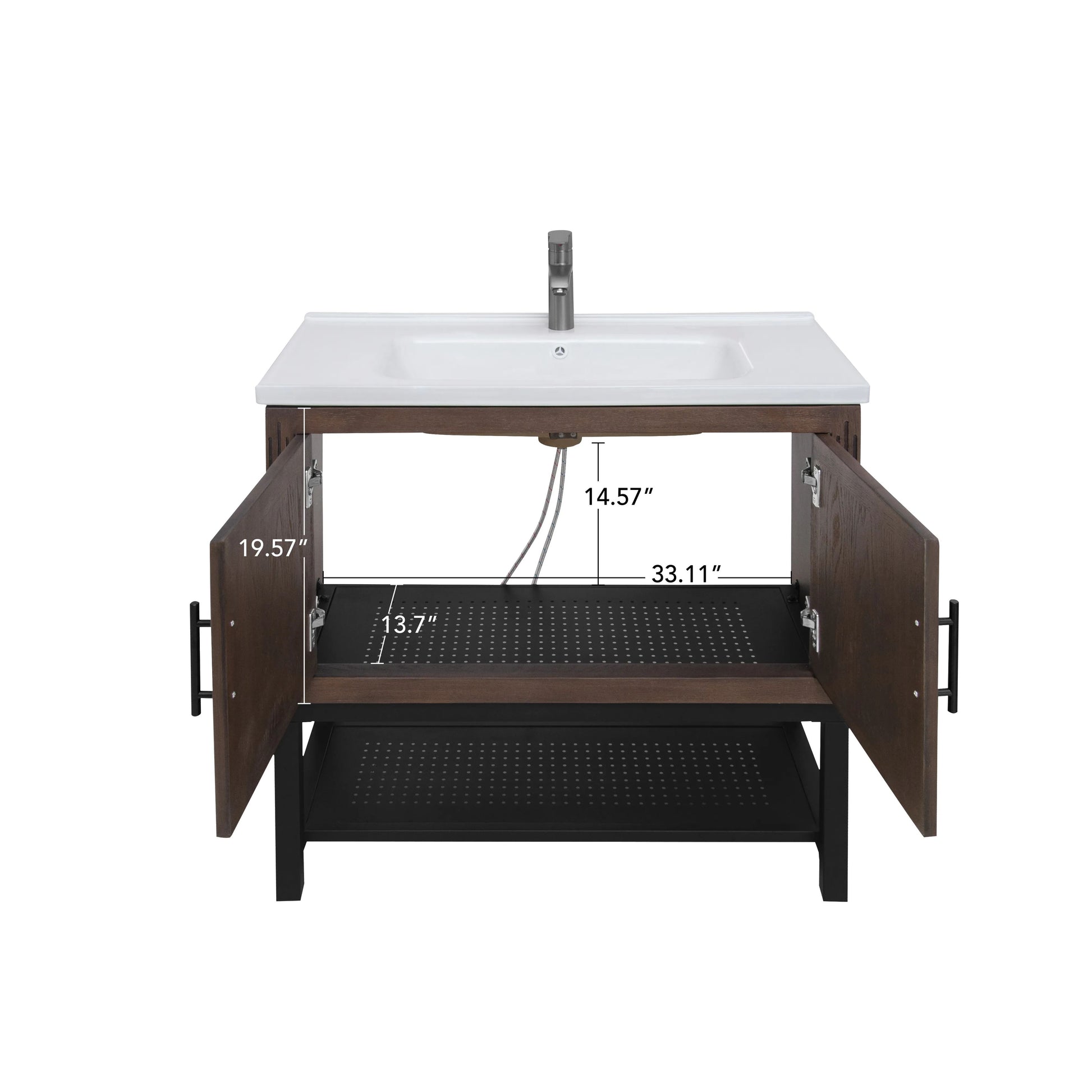 Freestanding Bathroom Vanity with White Ceramic Sink & Hot and Cold Faucet