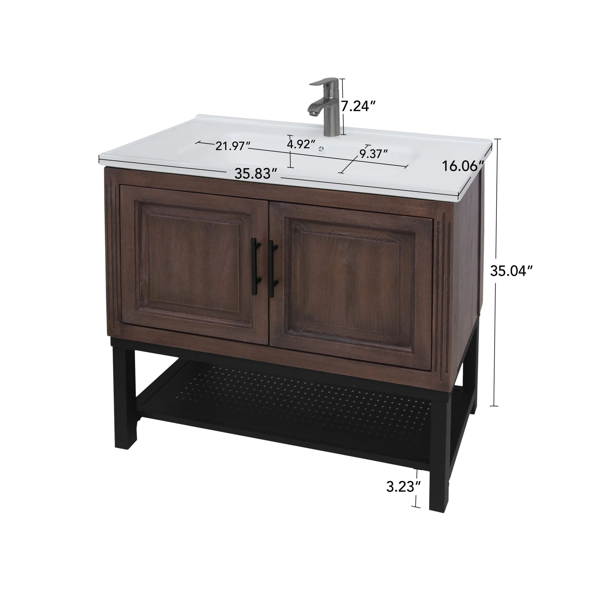 Freestanding Bathroom Vanity with White Ceramic Sink & Hot and Cold Faucet