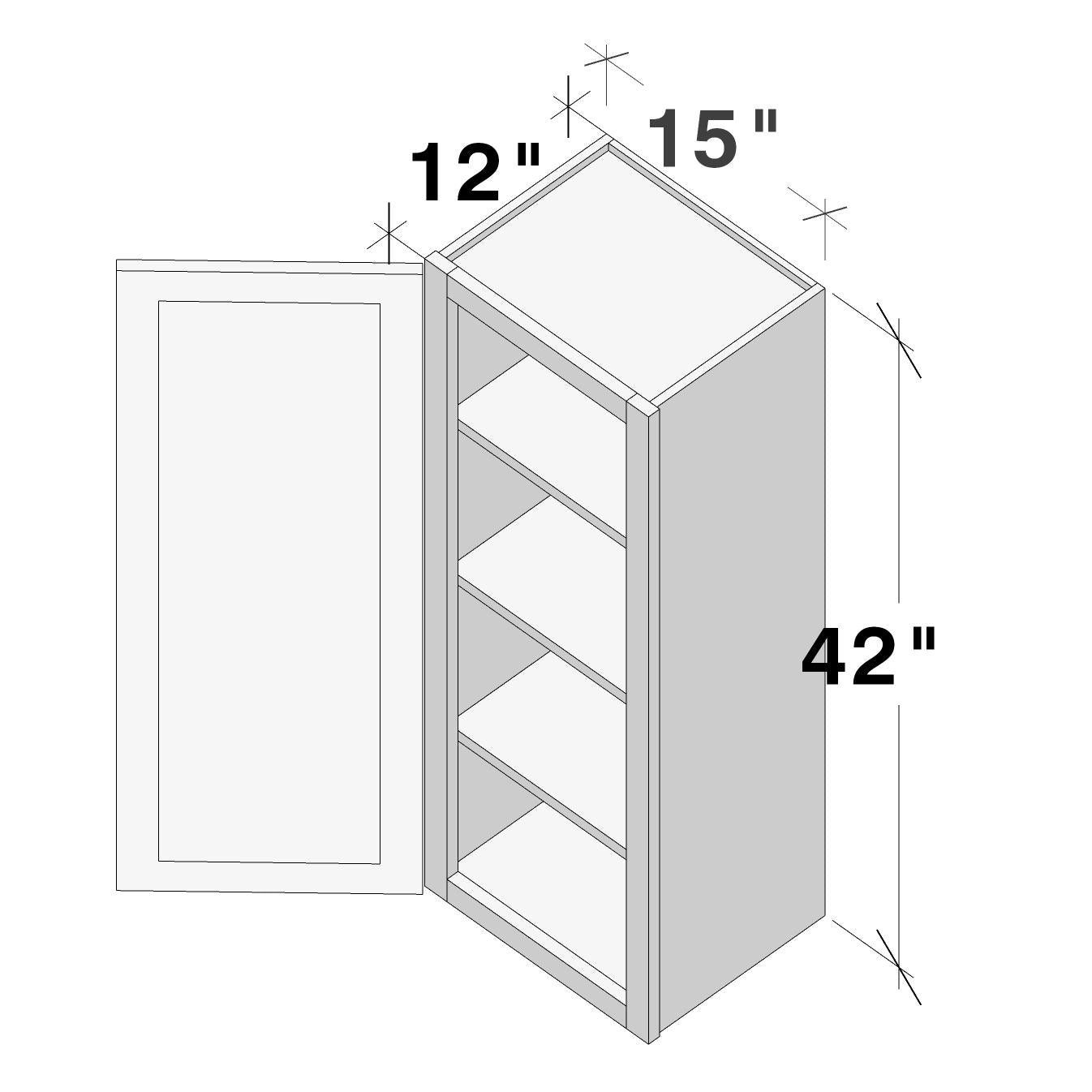 Dove Grey RTA  15"W x 12"D x 42"H Wall Cabinet with 1 Door and 3 Shelves