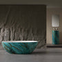 65” Freestanding Oval Solid Surface Soaking Bathtub in Emerald-Green with Center Drain & Overflow