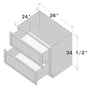 Dove Grey RTA 36"W x 24"D x 34.5"H Base Cabinet with 2 Drawers