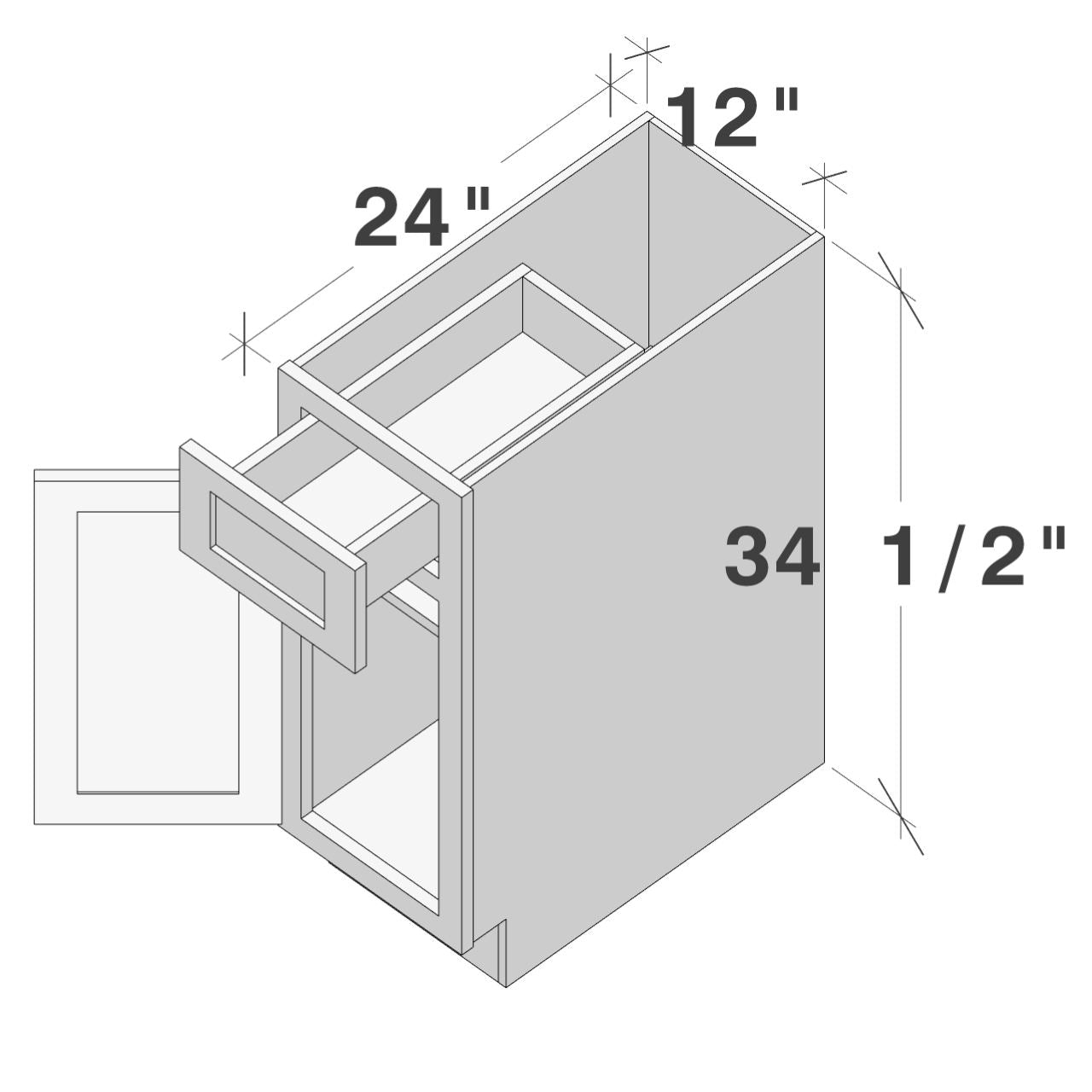 White Shaker RTA 12"W x 24"D x 34.5"H Base Cabinet with 1 Drawer and 1 Door