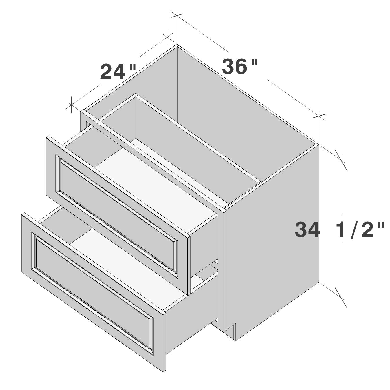 Glacier White RTA 36"W x 24"D x 34.5"H Base Cabinet with 2 Drawers