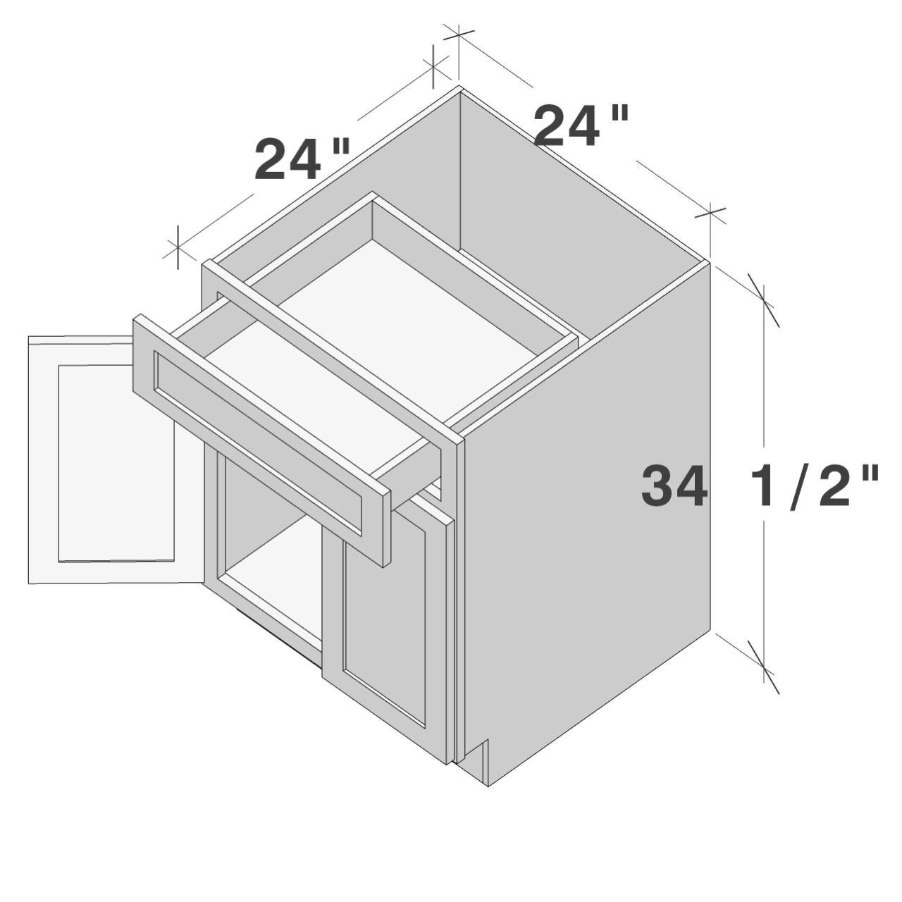 White Shaker RTA 24"W x 24"D x 34.5"H Base Cabinet with 1 Drawer and 2 Doors